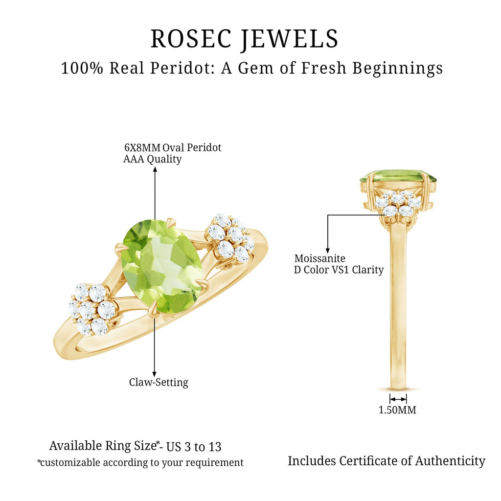 Split Shank Oval Cut Peridot Cocktail Flower Ring