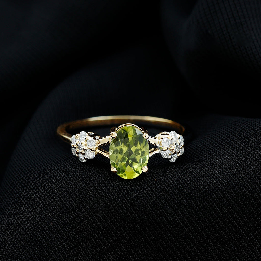 Split Shank Oval Cut Peridot Cocktail Flower Ring