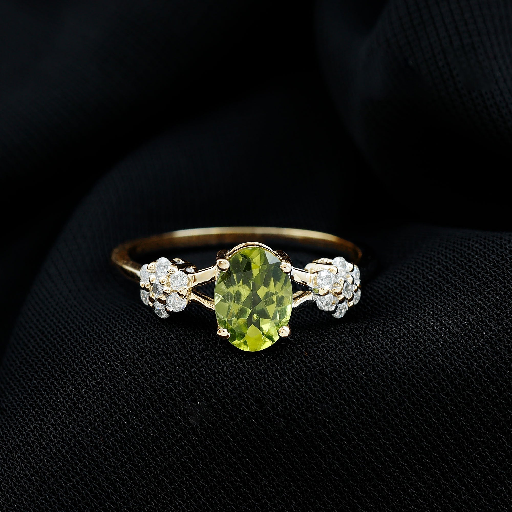 Split Shank Oval Cut Peridot Cocktail Flower Ring
