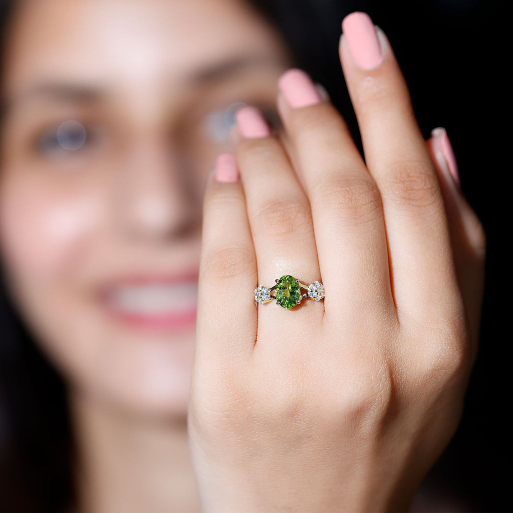Split Shank Oval Cut Peridot Cocktail Flower Ring