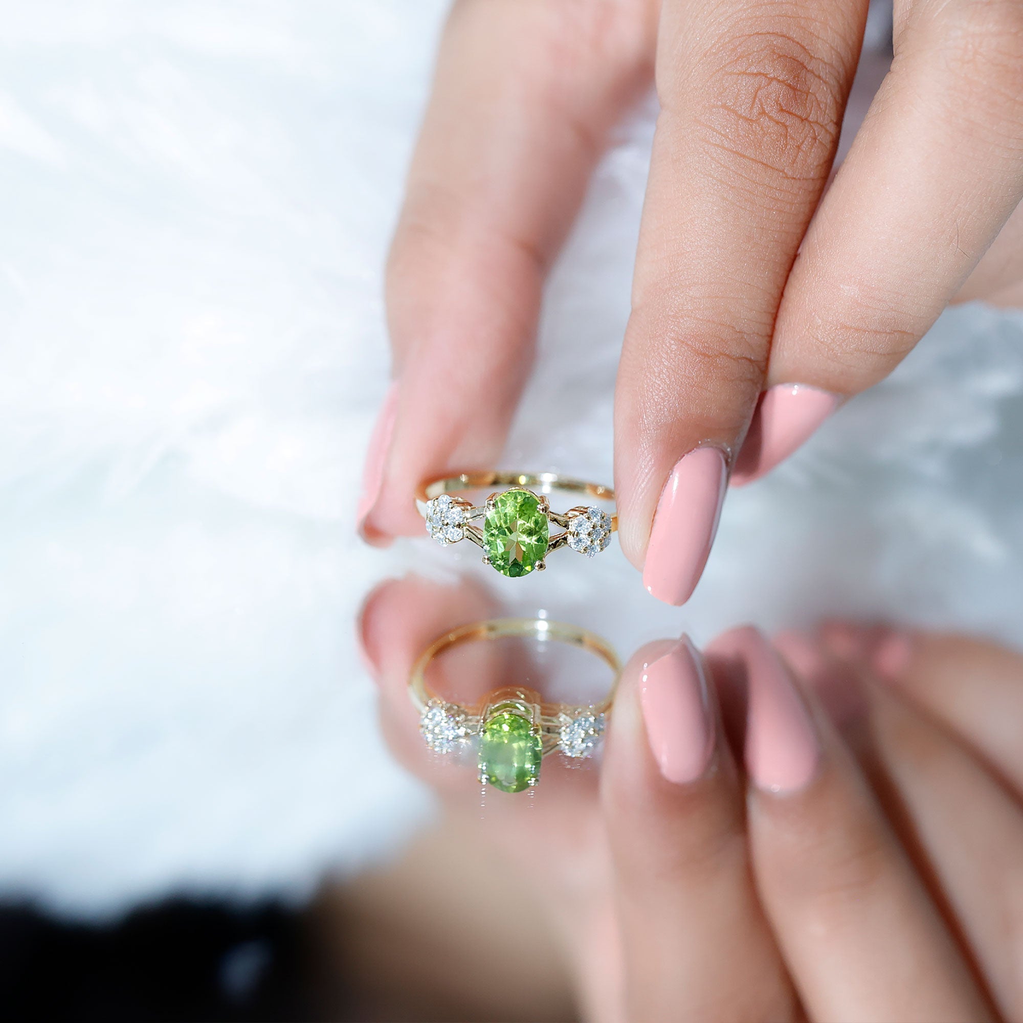 Split Shank Oval Cut Peridot Cocktail Flower Ring