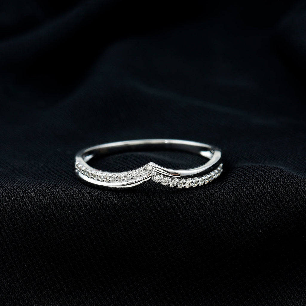 Pave Set Round Cut Natural Diamond Chevron Ring