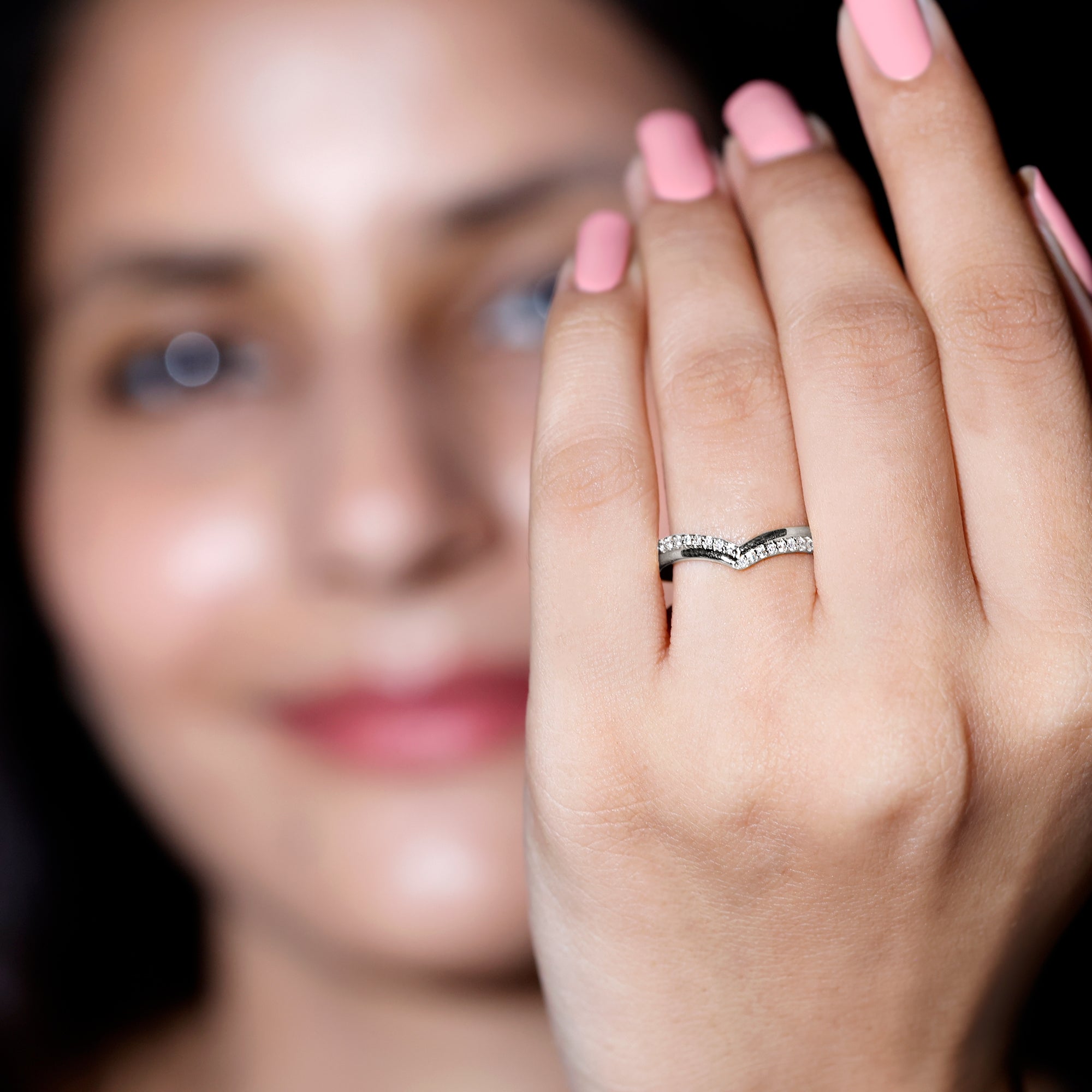 Pave Set Round Cut Natural Diamond Chevron Ring