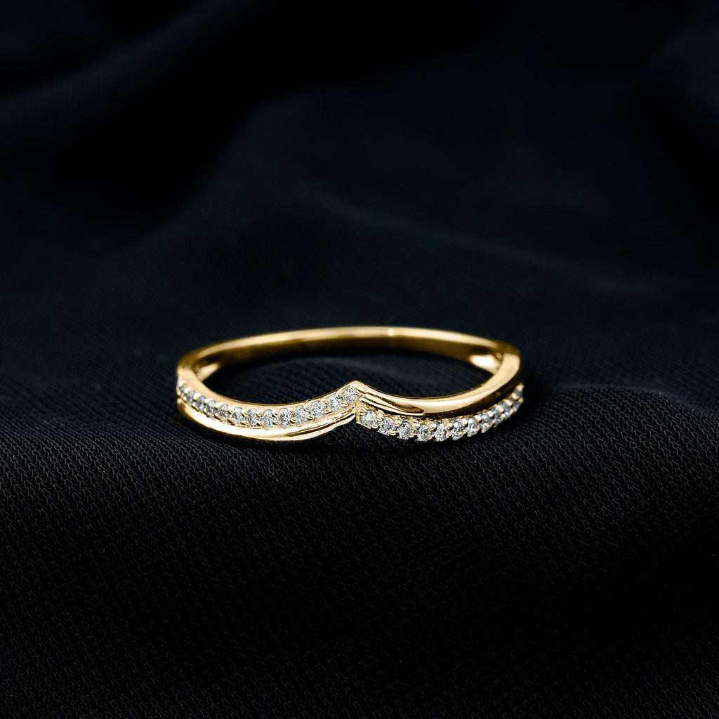 Pave Set Round Cut Natural Diamond Chevron Ring