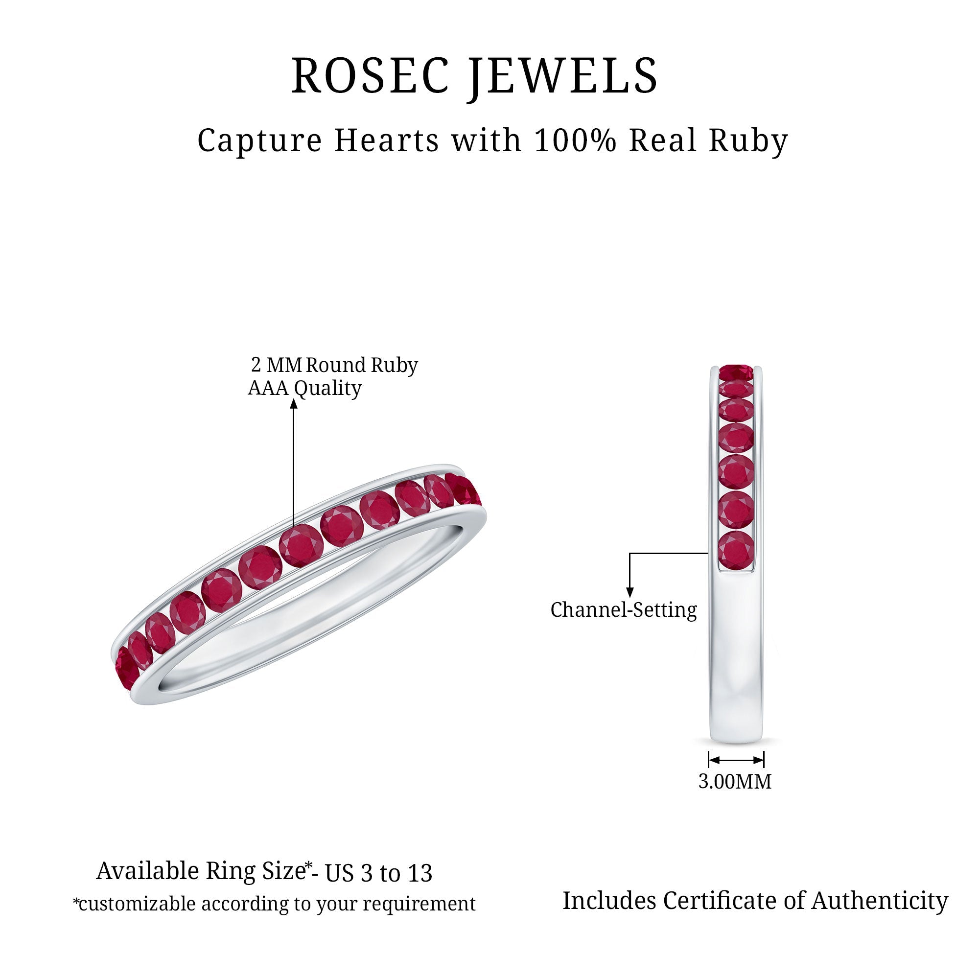 Channel Set Ruby Half Eternity Ring for Women