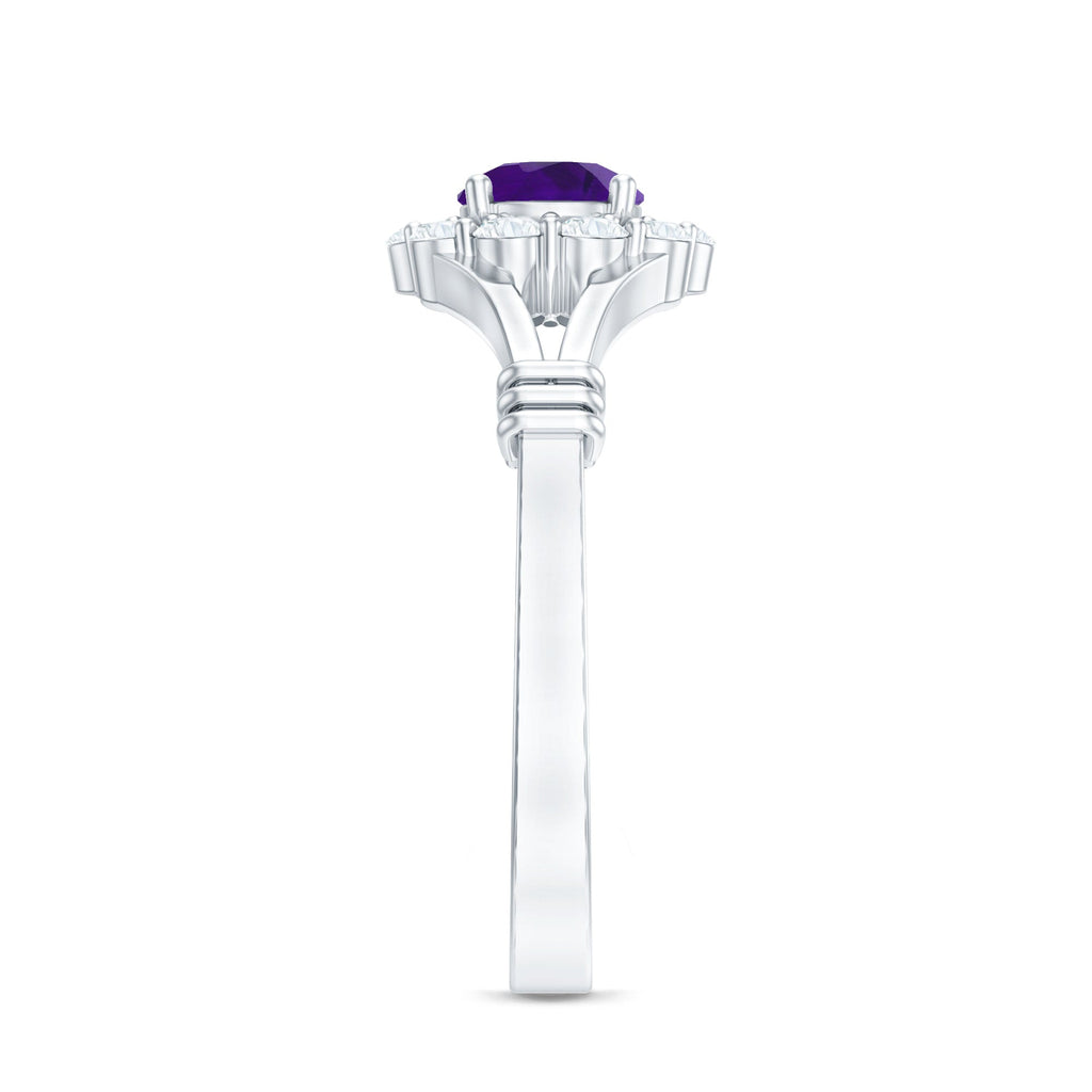 1 CT Amethyst and Diamond Halo Split Shank Ring
