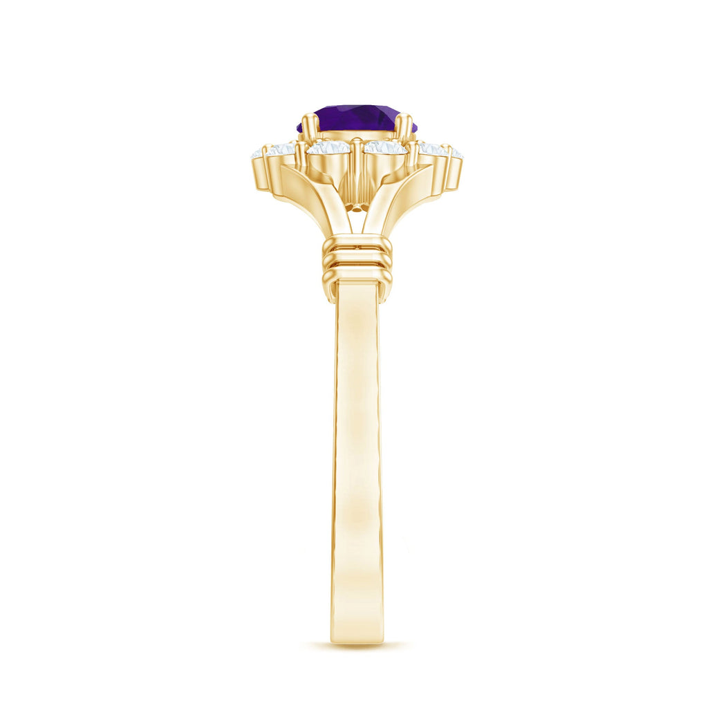1 CT Amethyst and Diamond Halo Split Shank Ring