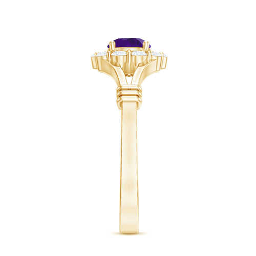 1 CT Amethyst and Diamond Halo Split Shank Ring