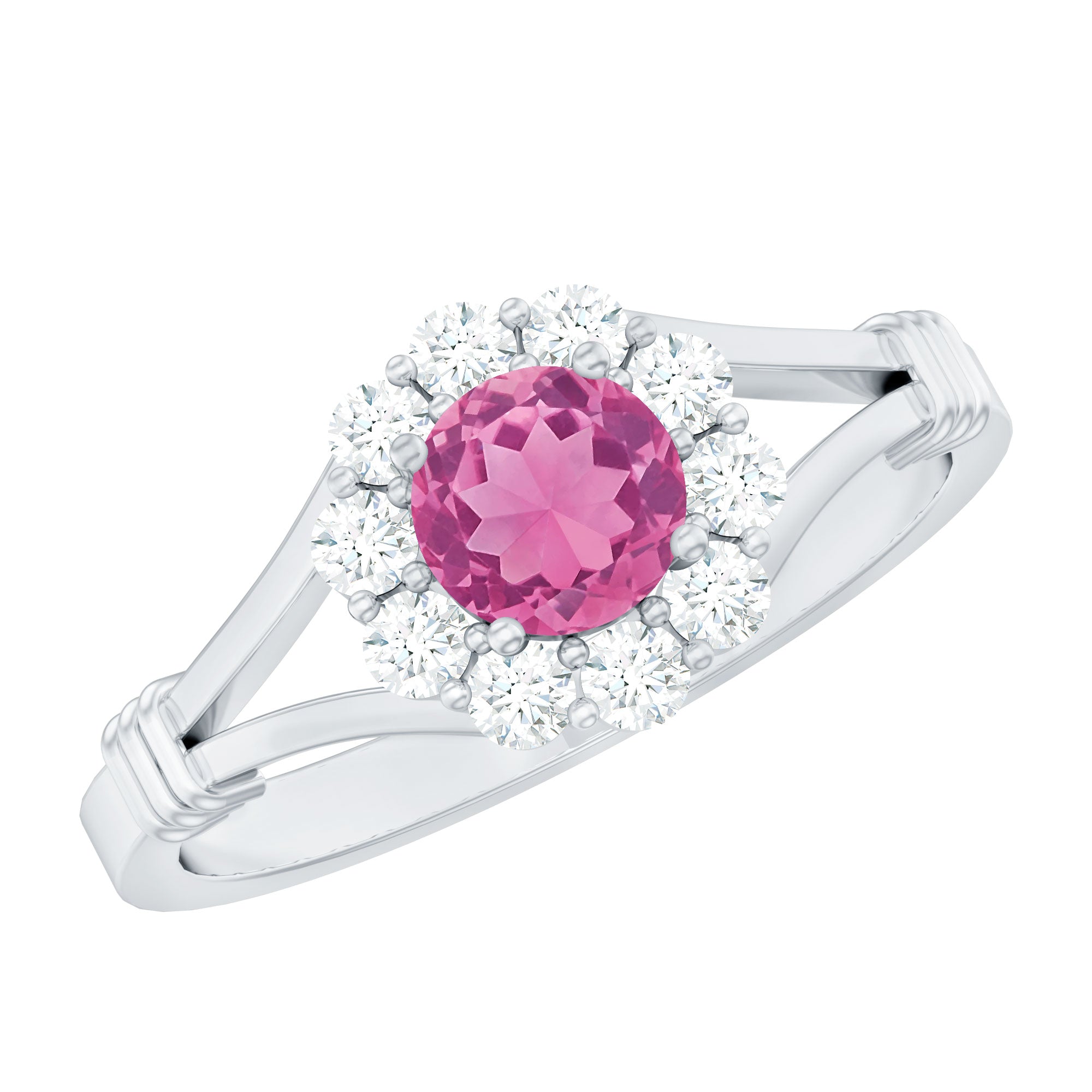 Real Pink Tourmaline and Diamond Engagement Ring in Split Shank