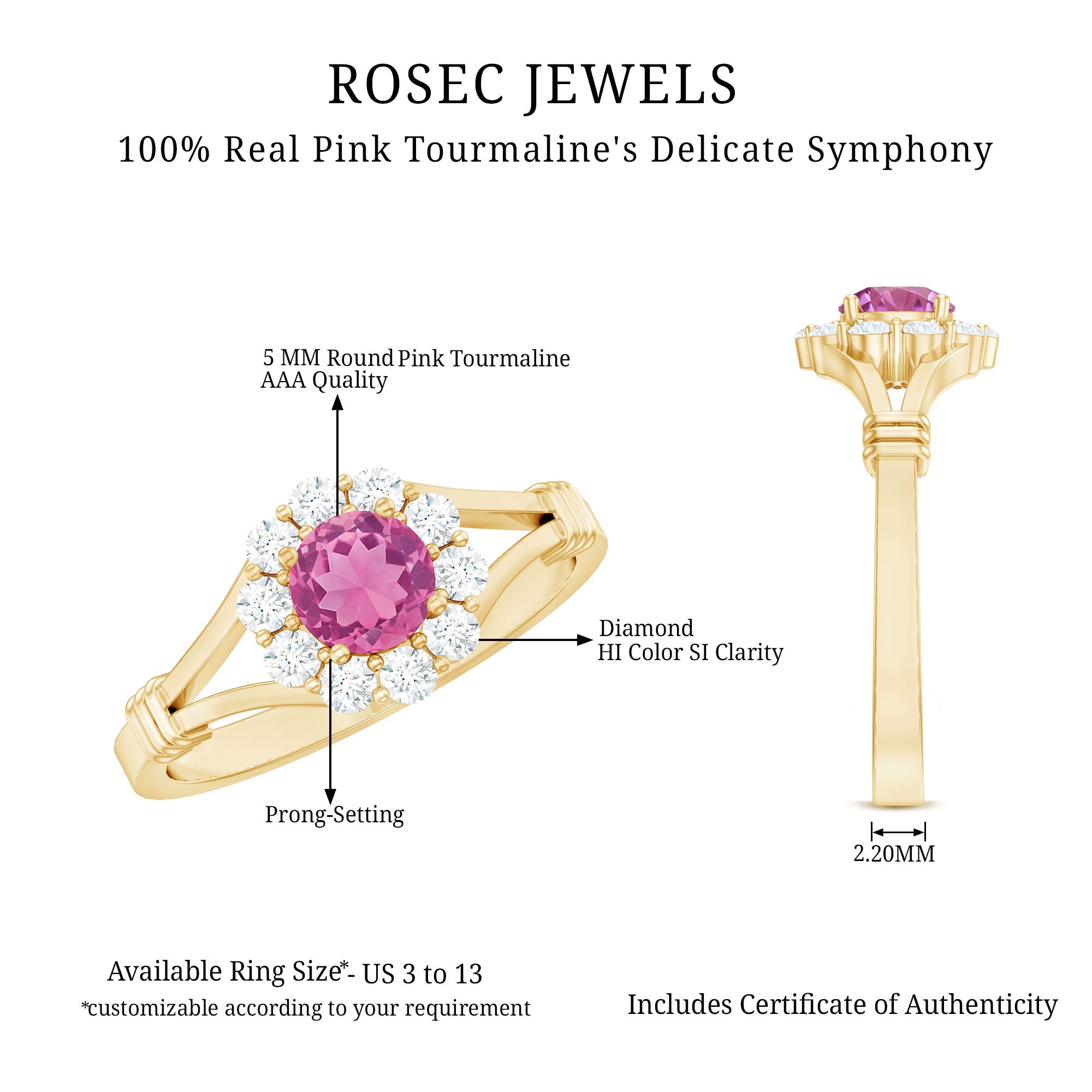 Real Pink Tourmaline and Diamond Engagement Ring in Split Shank