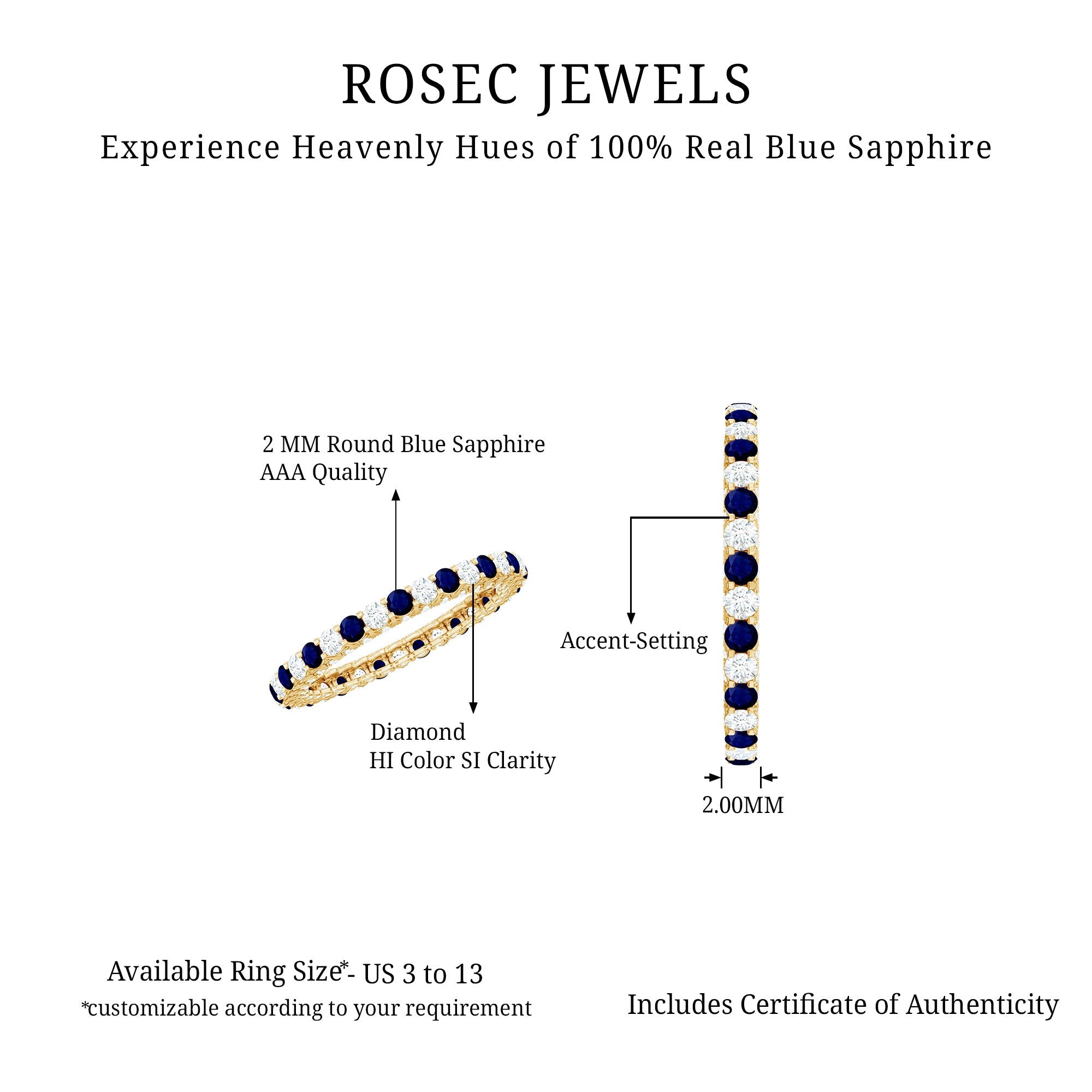 Natural Blue Sapphire Diamond Eternity Band For Her