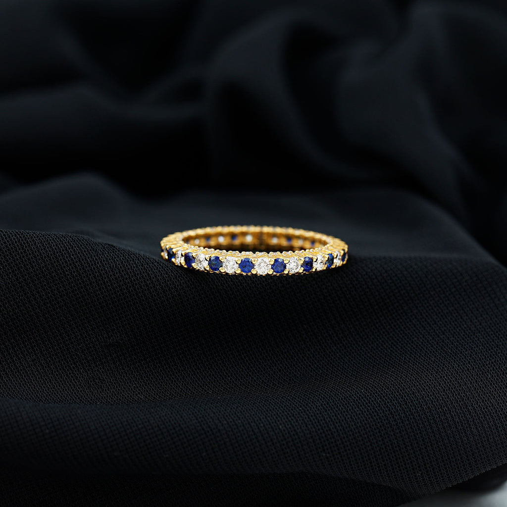 Natural Blue Sapphire Diamond Eternity Band For Her