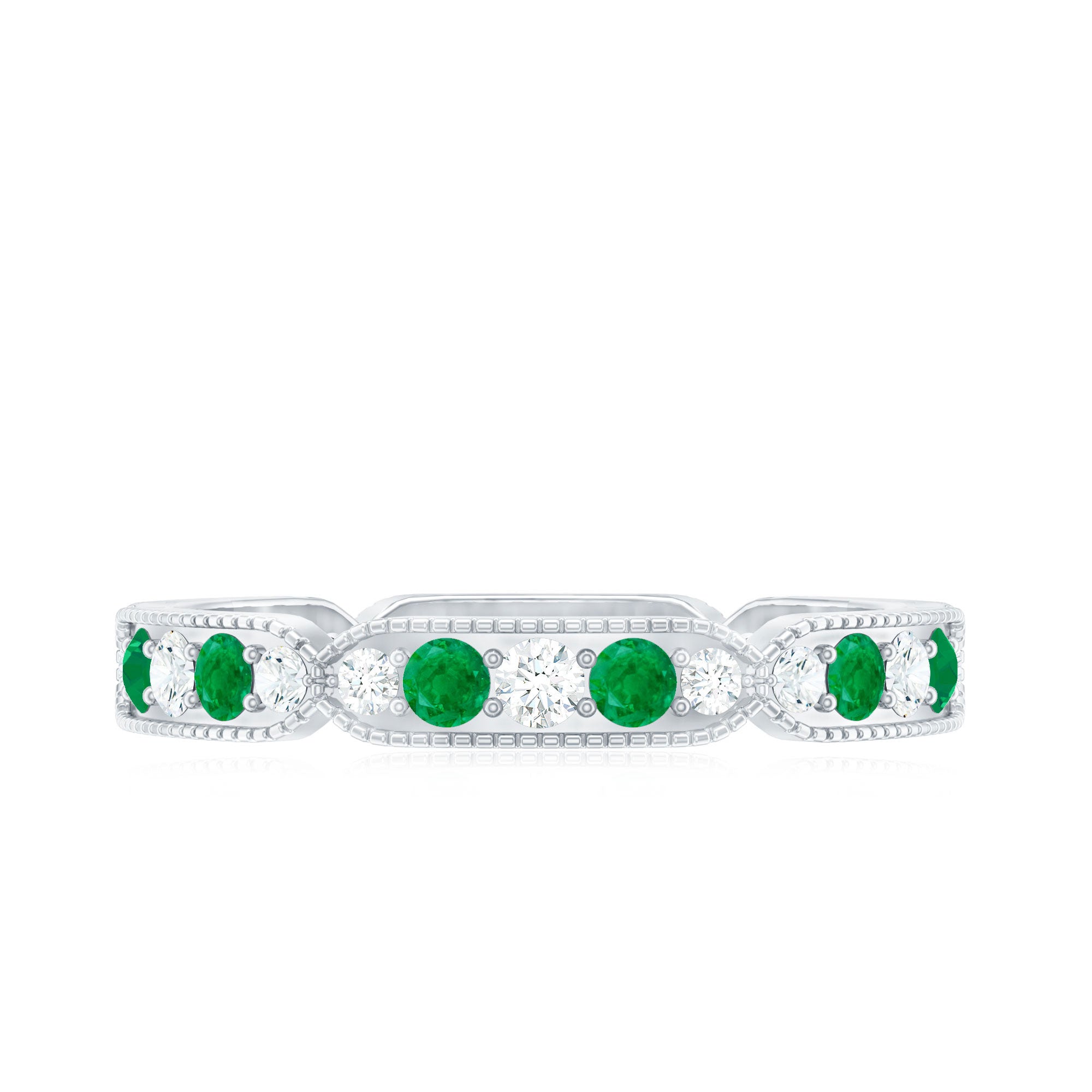 Emerald and Diamond Alternating Eternity Ring
