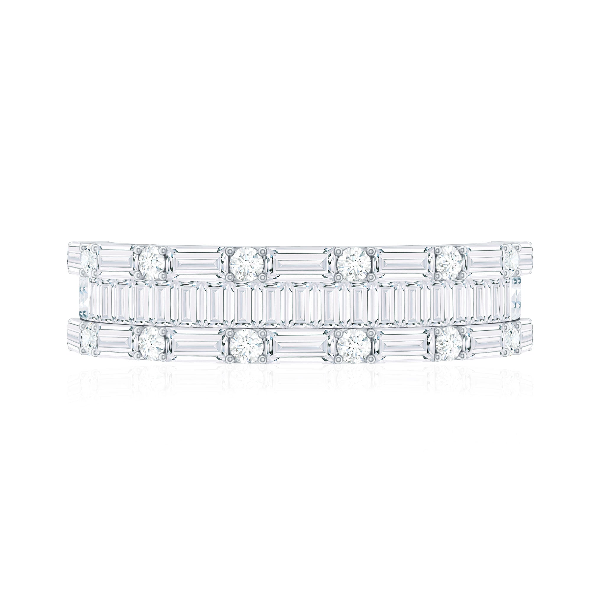 1.75 CT Baguette and Round Zircon Wedding Band in Gold