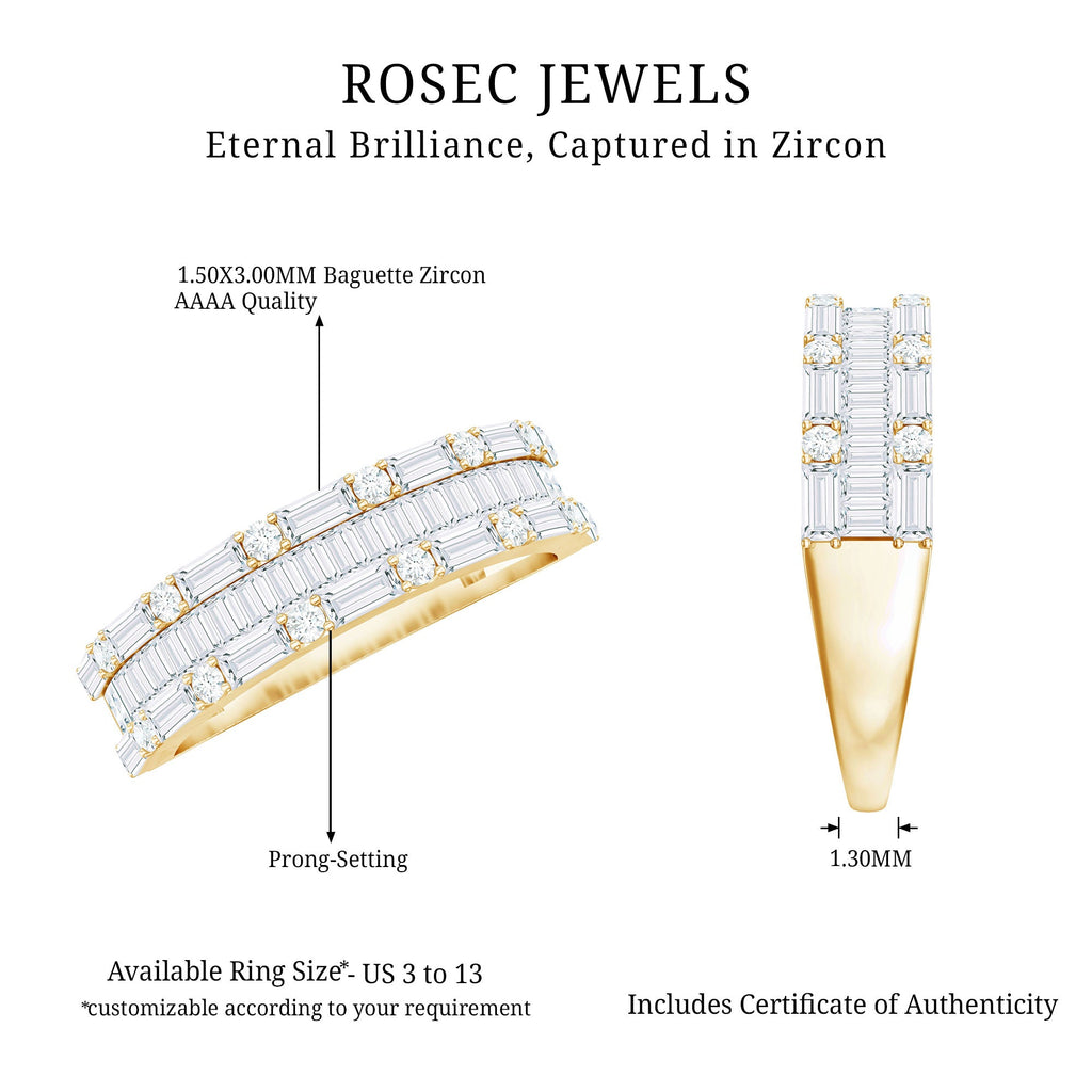 1.75 CT Baguette and Round Zircon Wedding Band in Gold