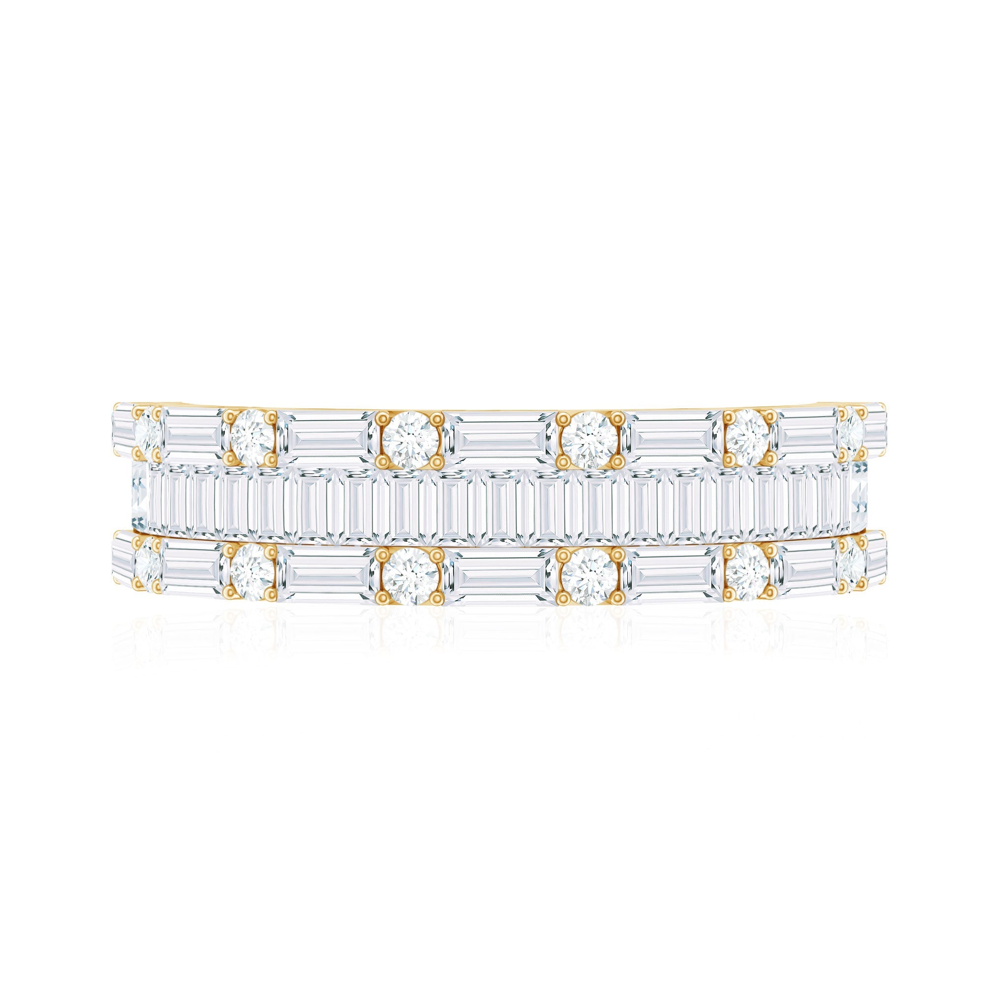 1.75 CT Baguette and Round Zircon Wedding Band in Gold