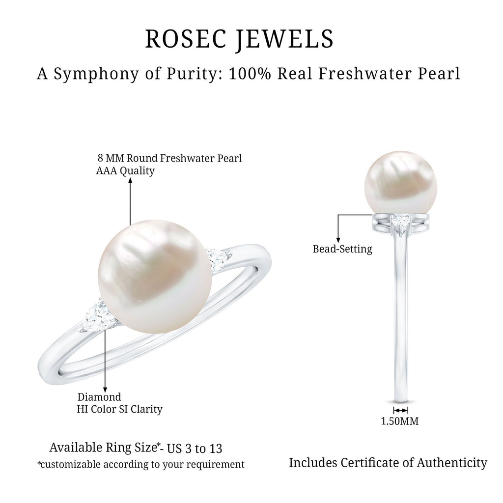 Solitaire Freshwater Pearl Engagement Ring with Diamond