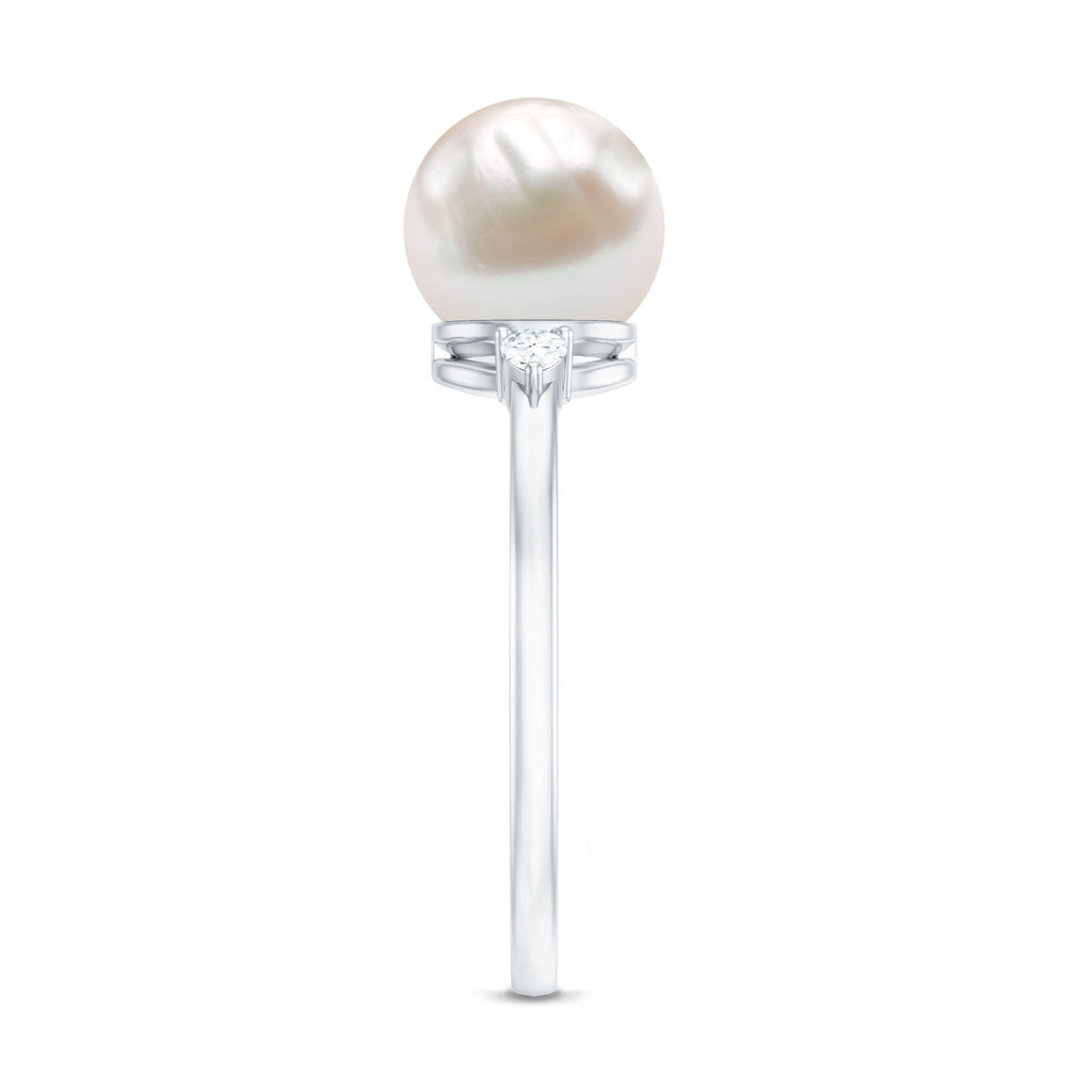 Solitaire Freshwater Pearl Engagement Ring with Diamond