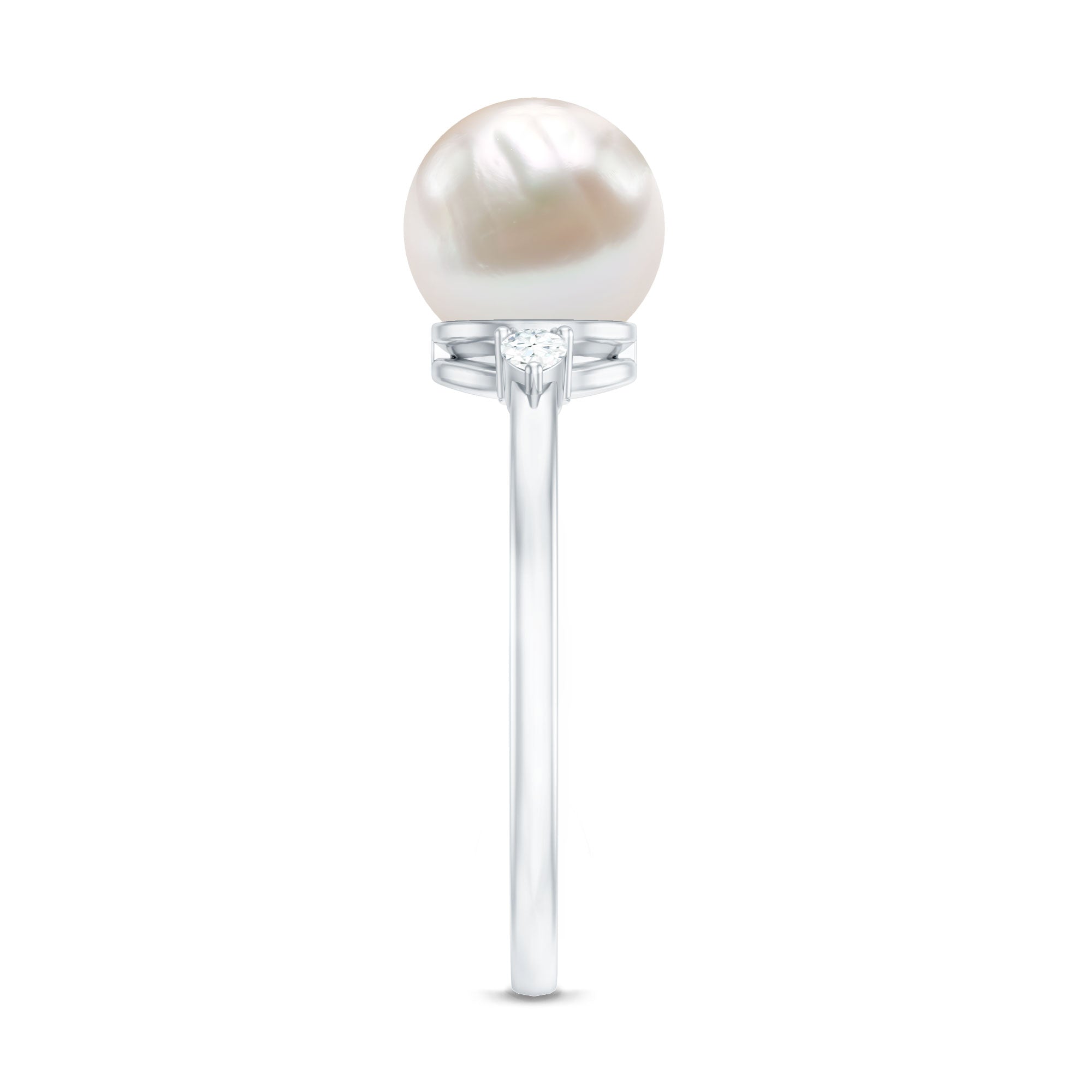 Solitaire Freshwater Pearl Engagement Ring with Diamond