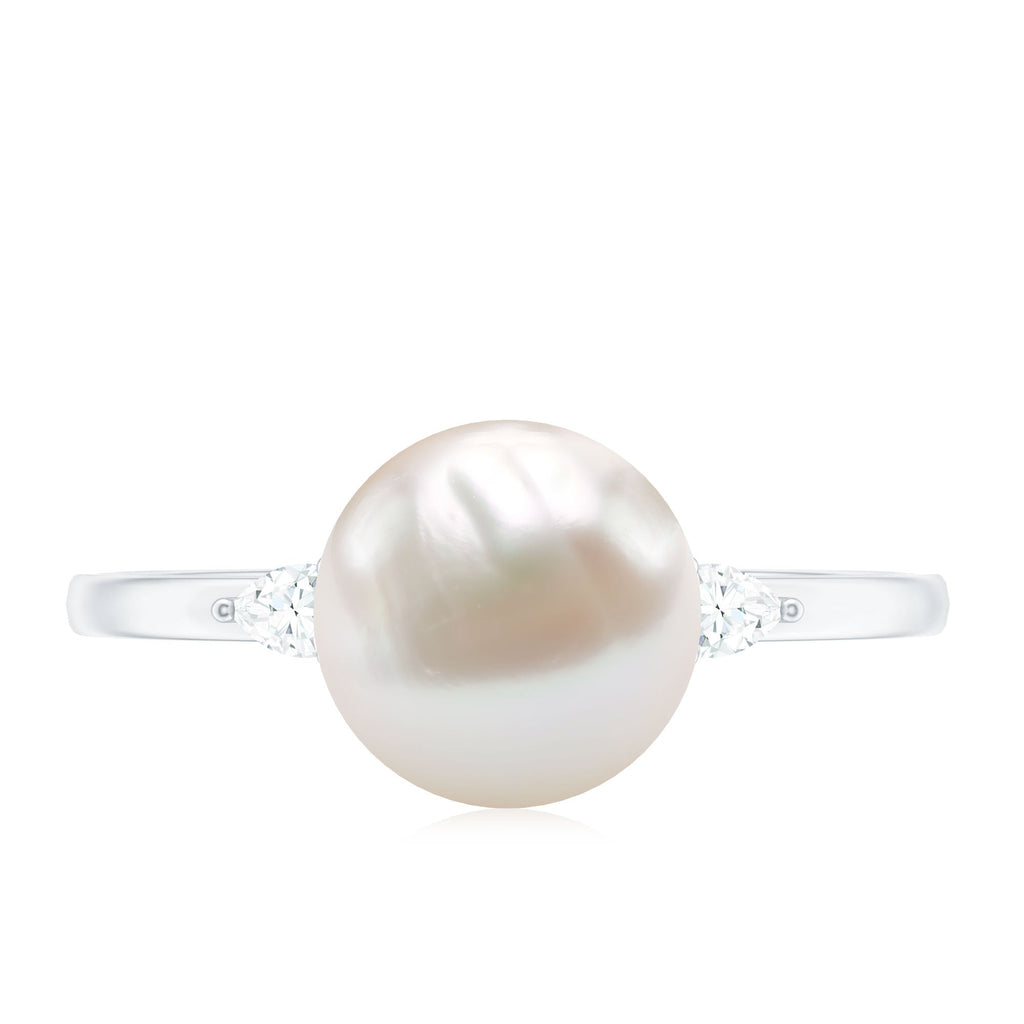 Solitaire Freshwater Pearl Engagement Ring with Diamond