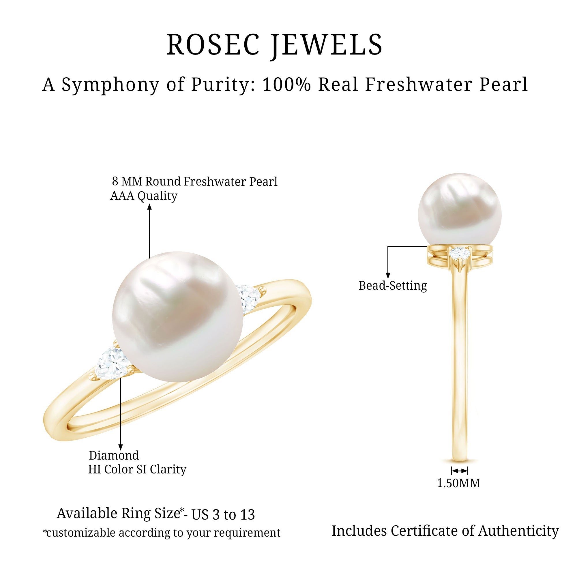 Solitaire Freshwater Pearl Engagement Ring with Diamond
