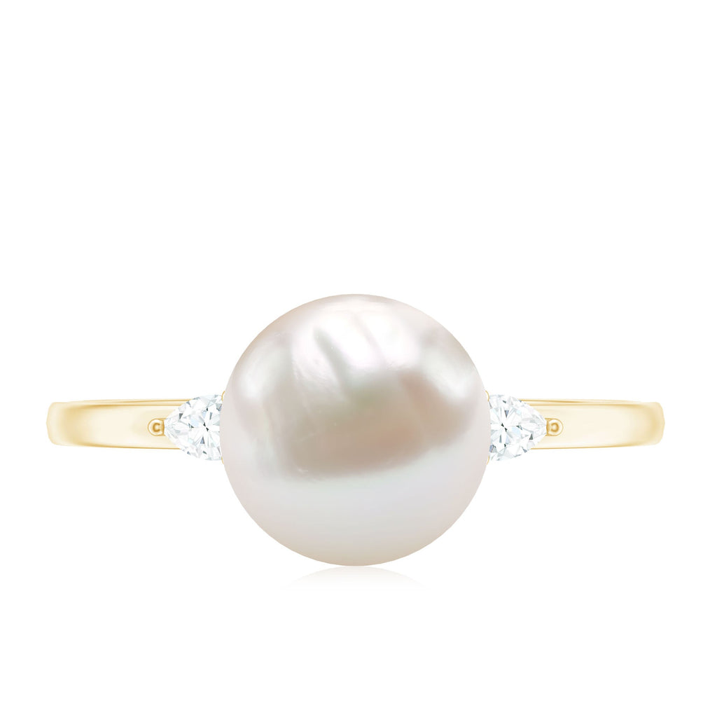 Solitaire Freshwater Pearl Engagement Ring with Diamond