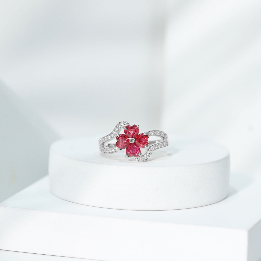 2 CT Heart Ruby Floral Engagement Ring with Split Shank Diamond