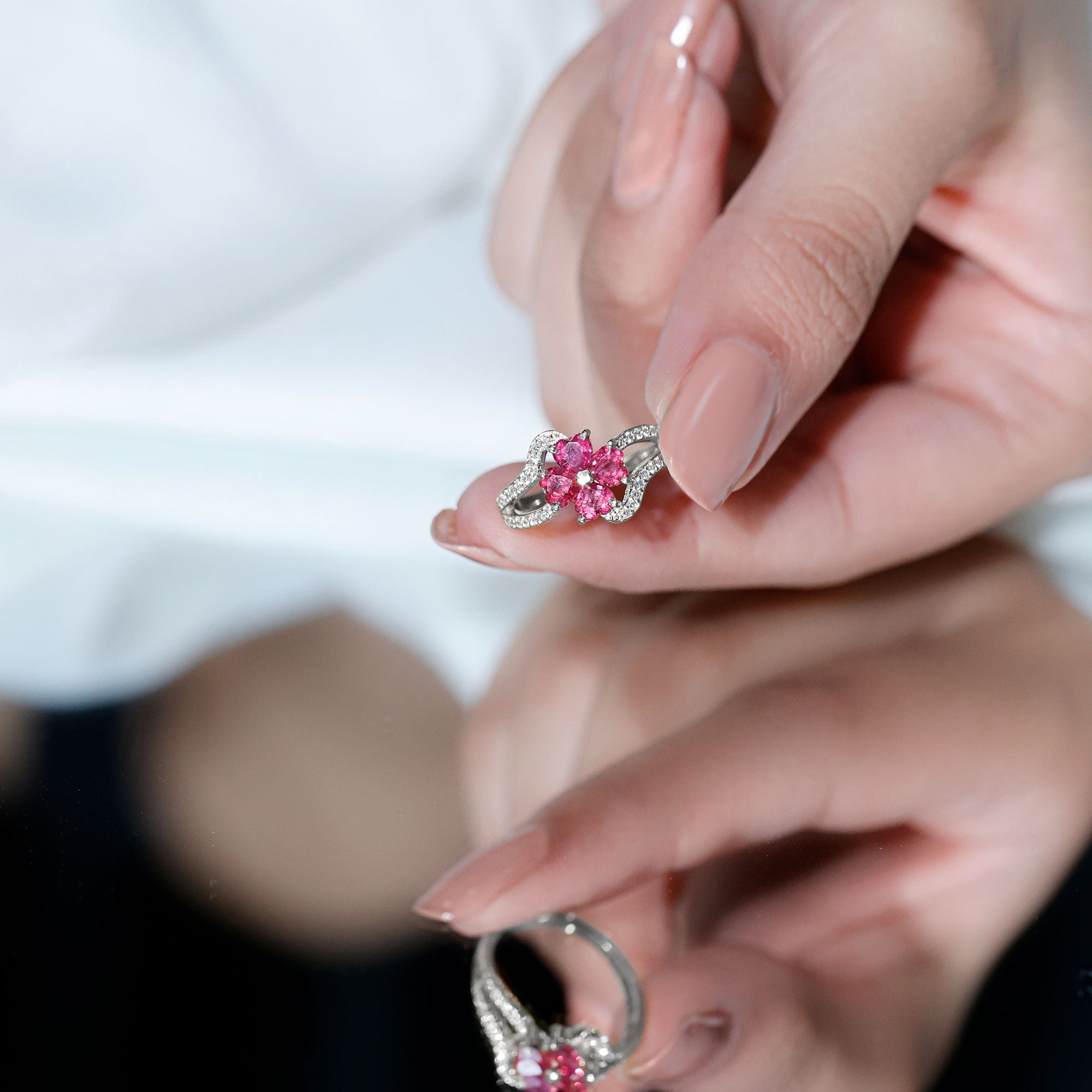 2 CT Heart Ruby Floral Engagement Ring with Split Shank Diamond