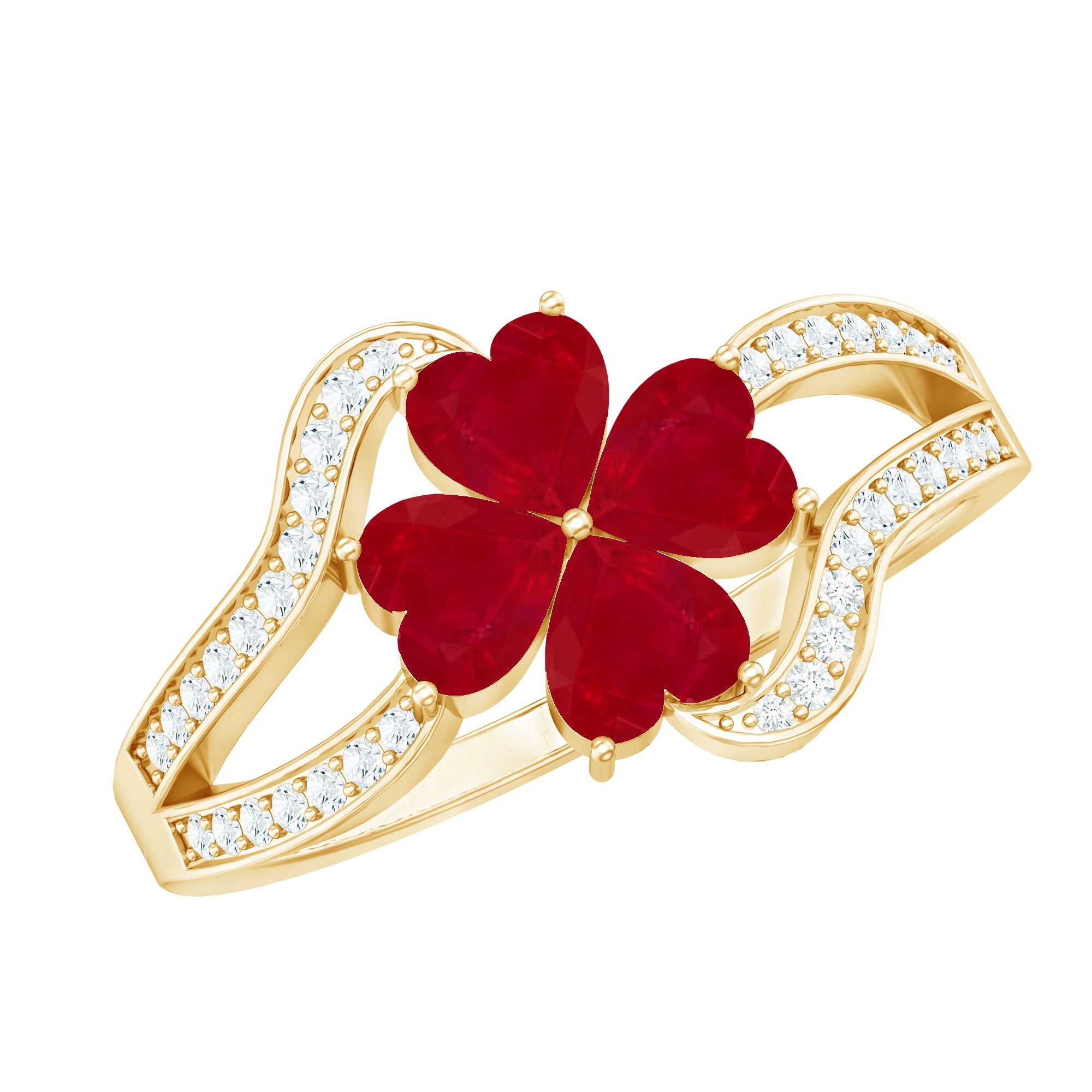 2 CT Heart Ruby Floral Engagement Ring with Split Shank Diamond