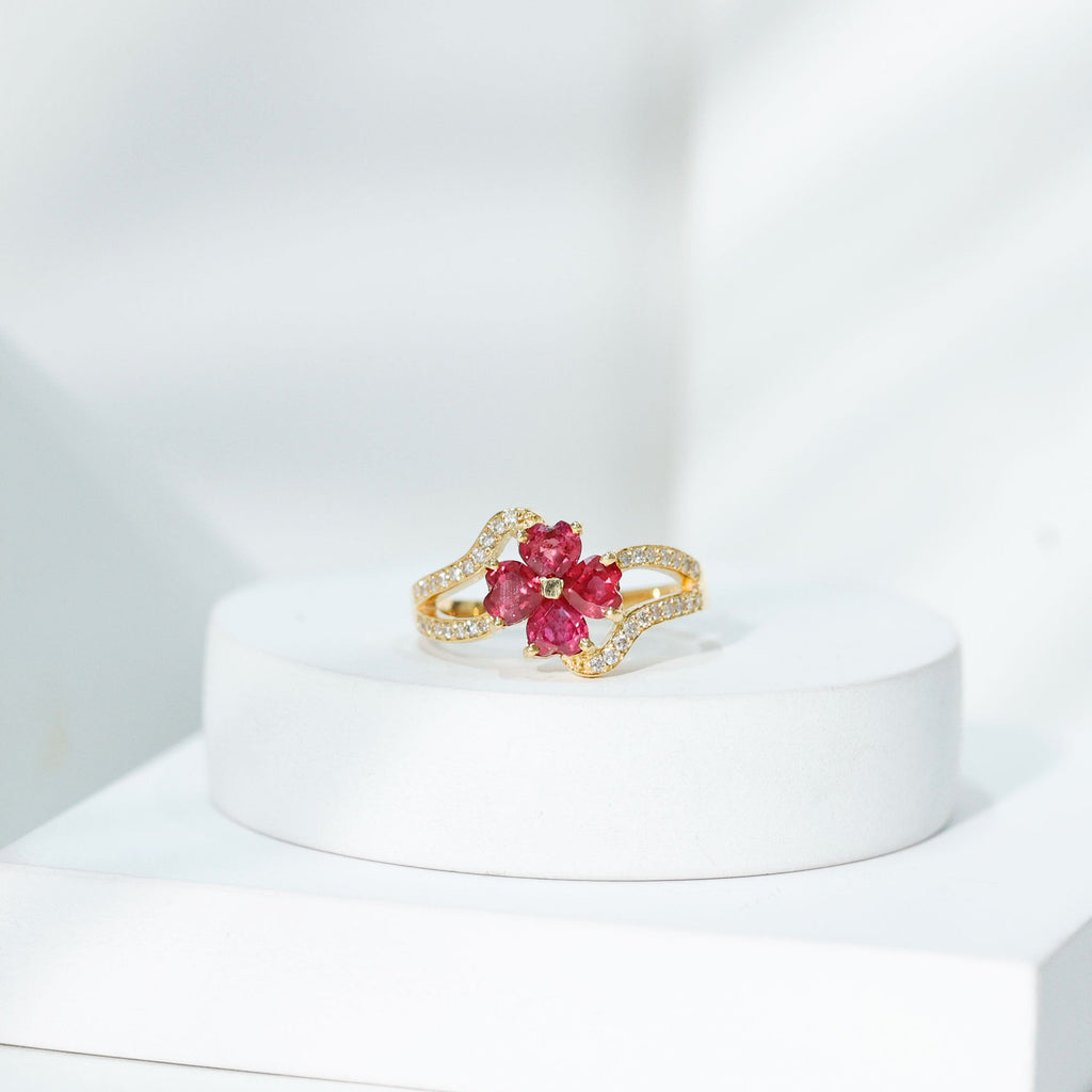 2 CT Heart Ruby Floral Engagement Ring with Split Shank Diamond