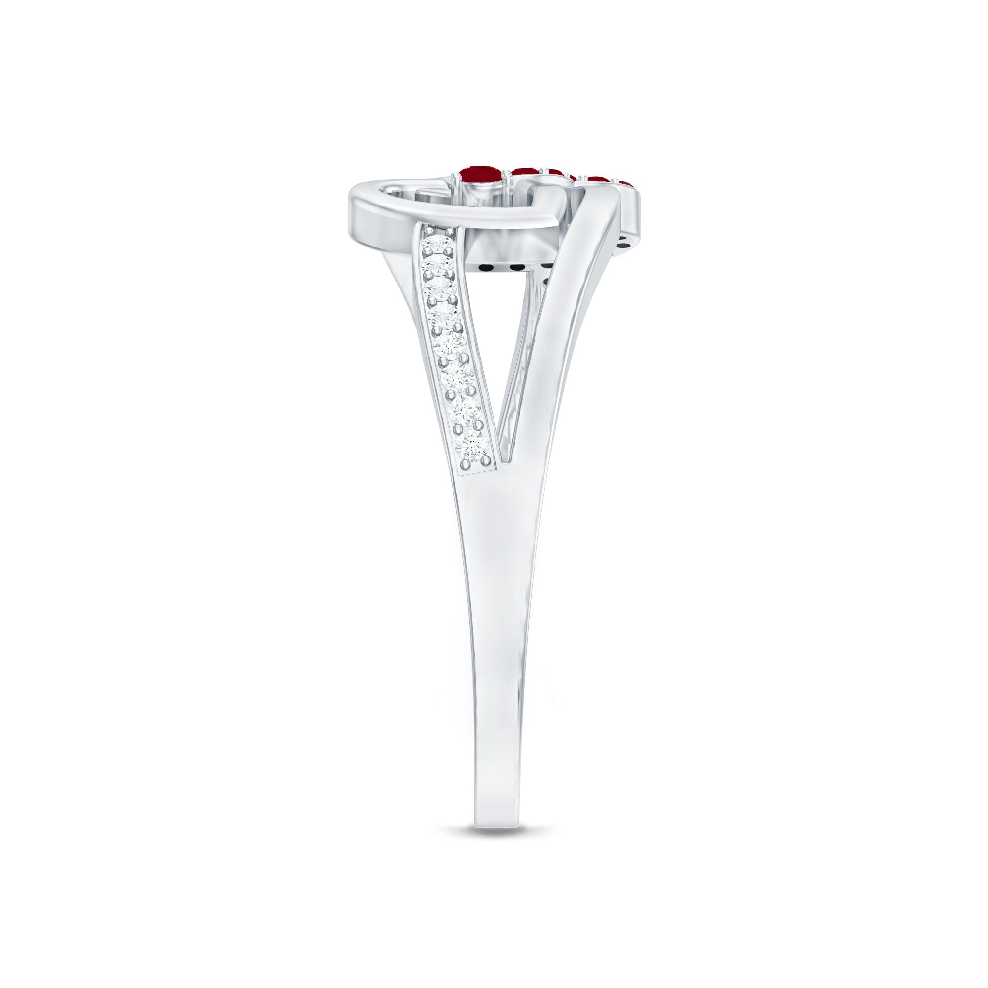0.25 CT Interlock Heart Ring with Ruby and Moissanite in Gold