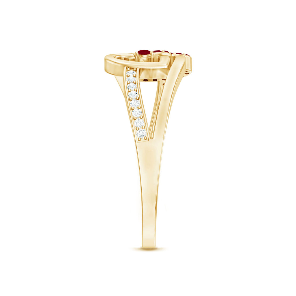 0.25 CT Interlock Heart Ring with Ruby and Moissanite in Gold