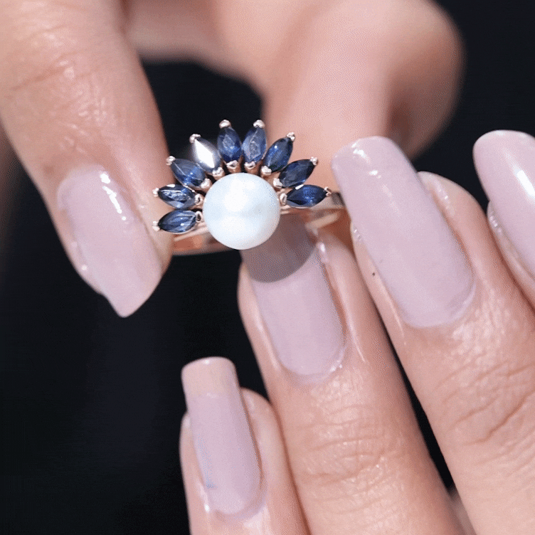 Freshwater Cultured Pearl Floral Inspired Cocktail Ring with Blue Sapphire