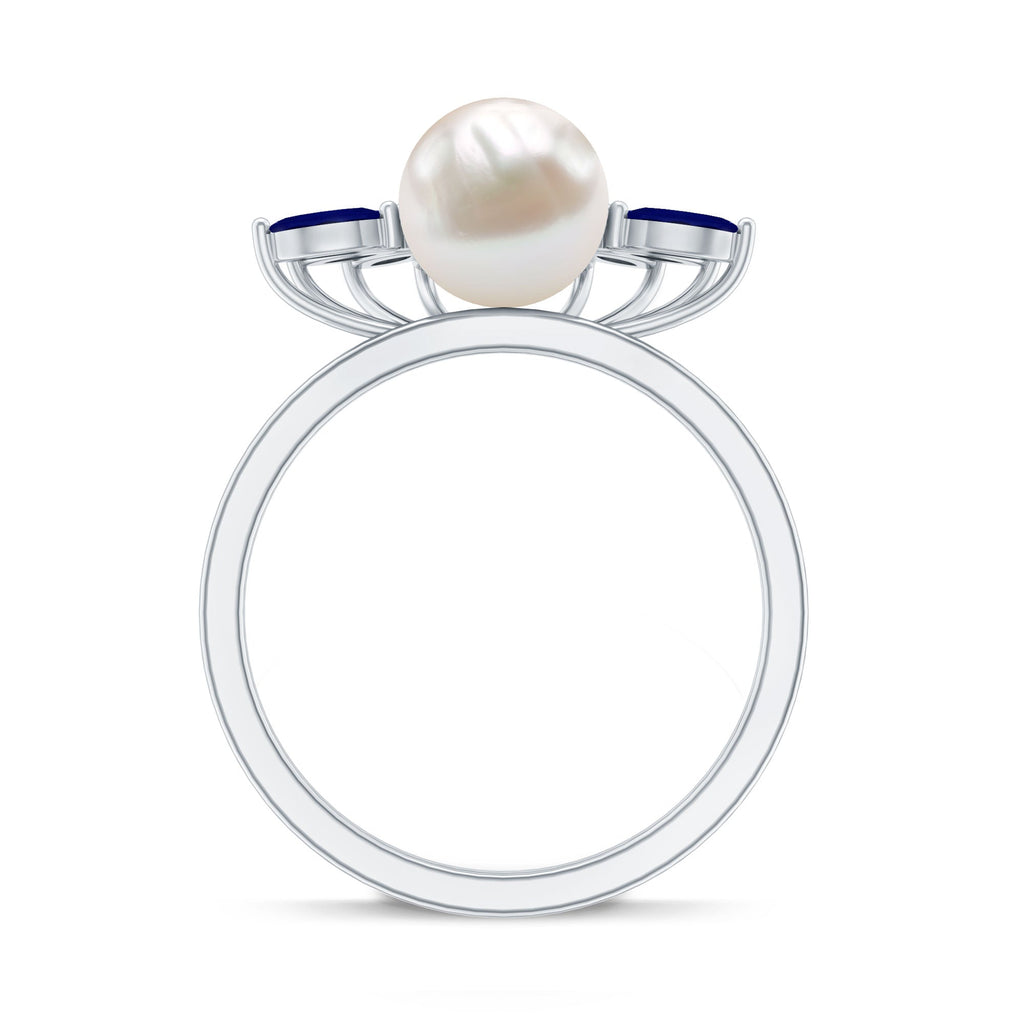 Freshwater Cultured Pearl Floral Inspired Cocktail Ring with Blue Sapphire