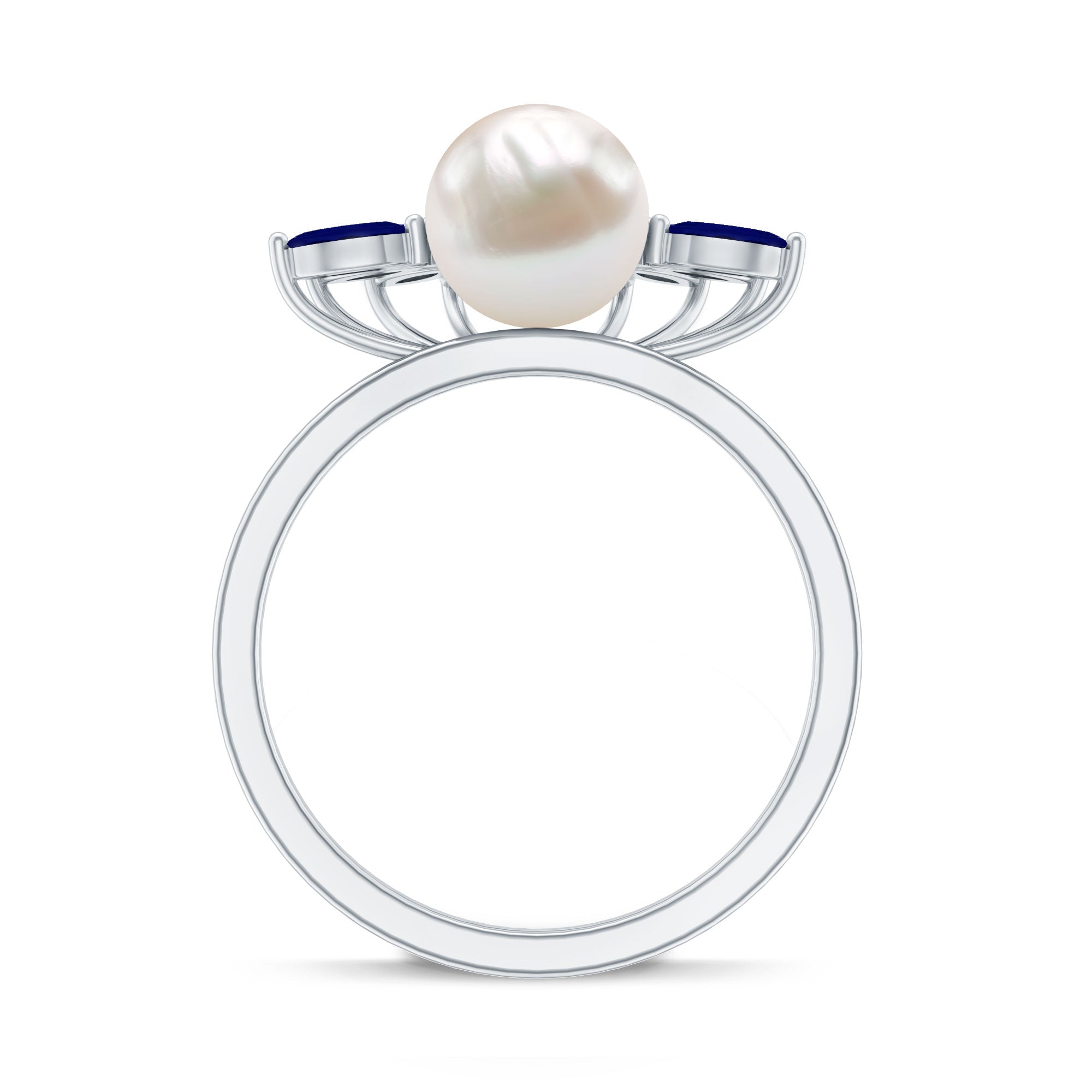 Freshwater Cultured Pearl Floral Inspired Cocktail Ring with Blue Sapphire
