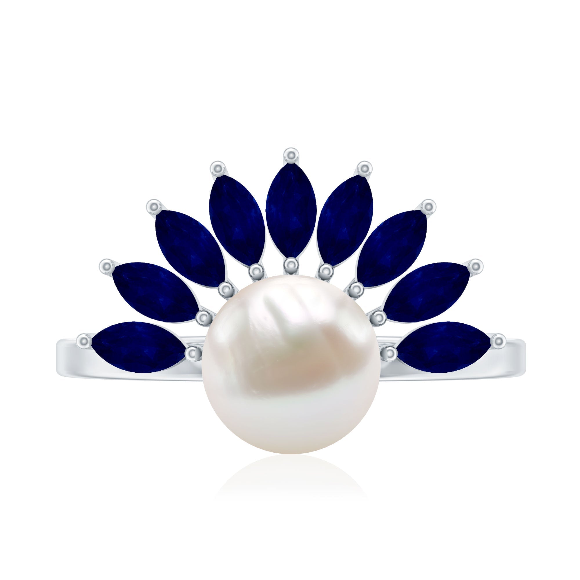 Freshwater Cultured Pearl Floral Inspired Cocktail Ring with Blue Sapphire
