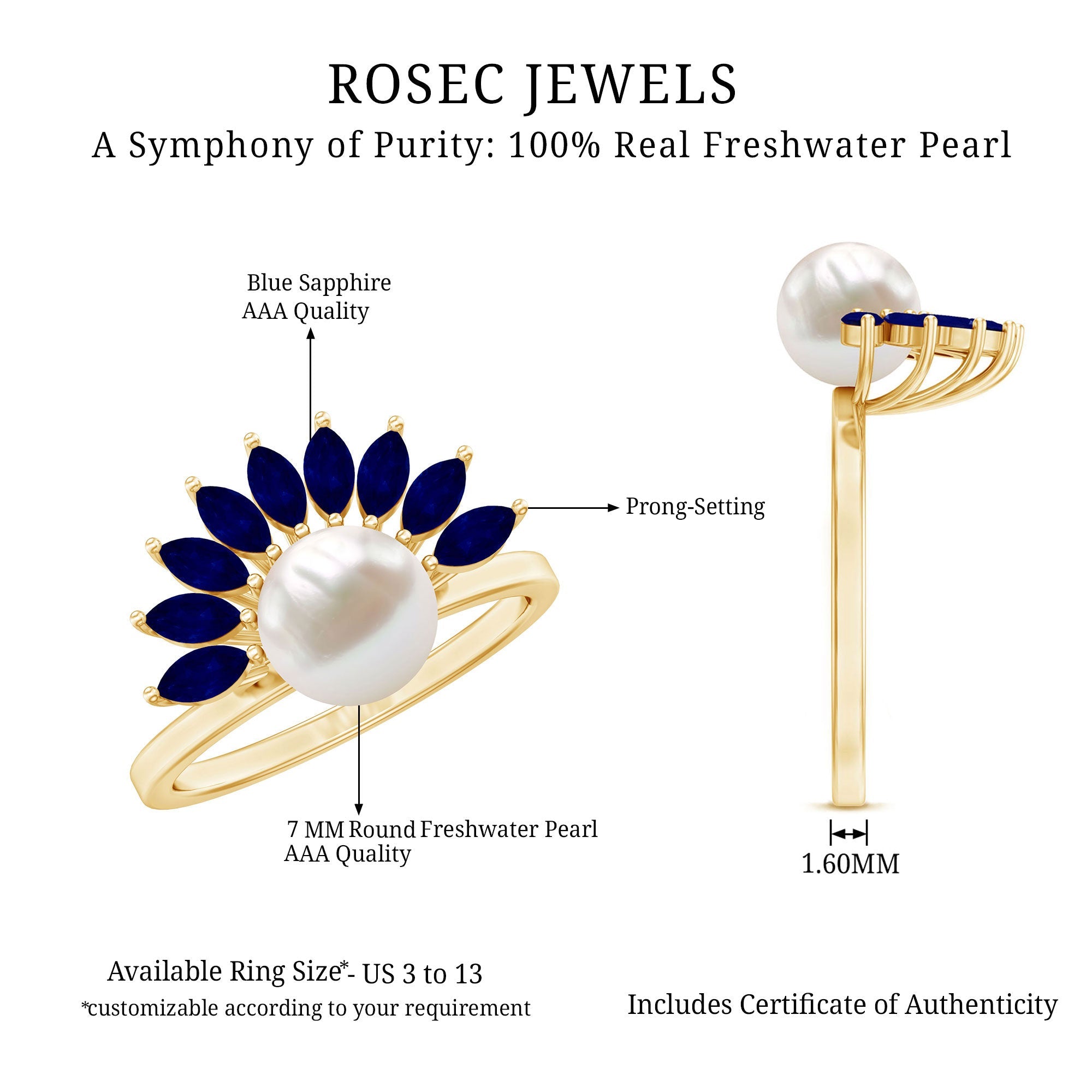 Freshwater Cultured Pearl Floral Inspired Cocktail Ring with Blue Sapphire