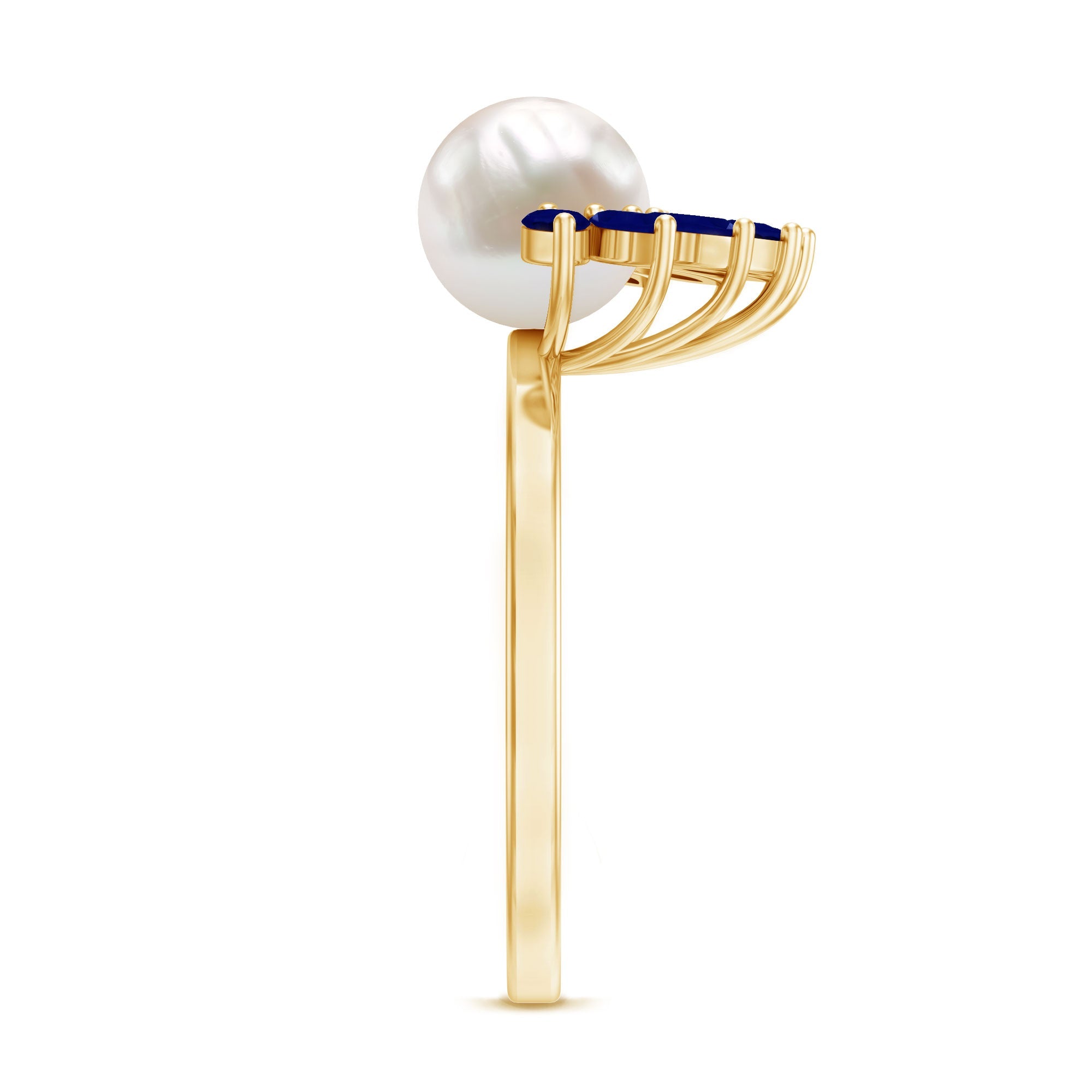 Freshwater Cultured Pearl Floral Inspired Cocktail Ring with Blue Sapphire