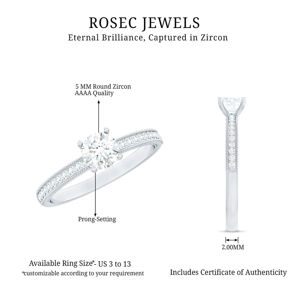 0.75 CT Zircon Gold Beaded Solitaire Promise Ring