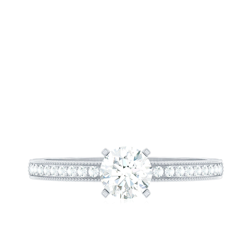 0.75 CT Zircon Gold Beaded Solitaire Promise Ring