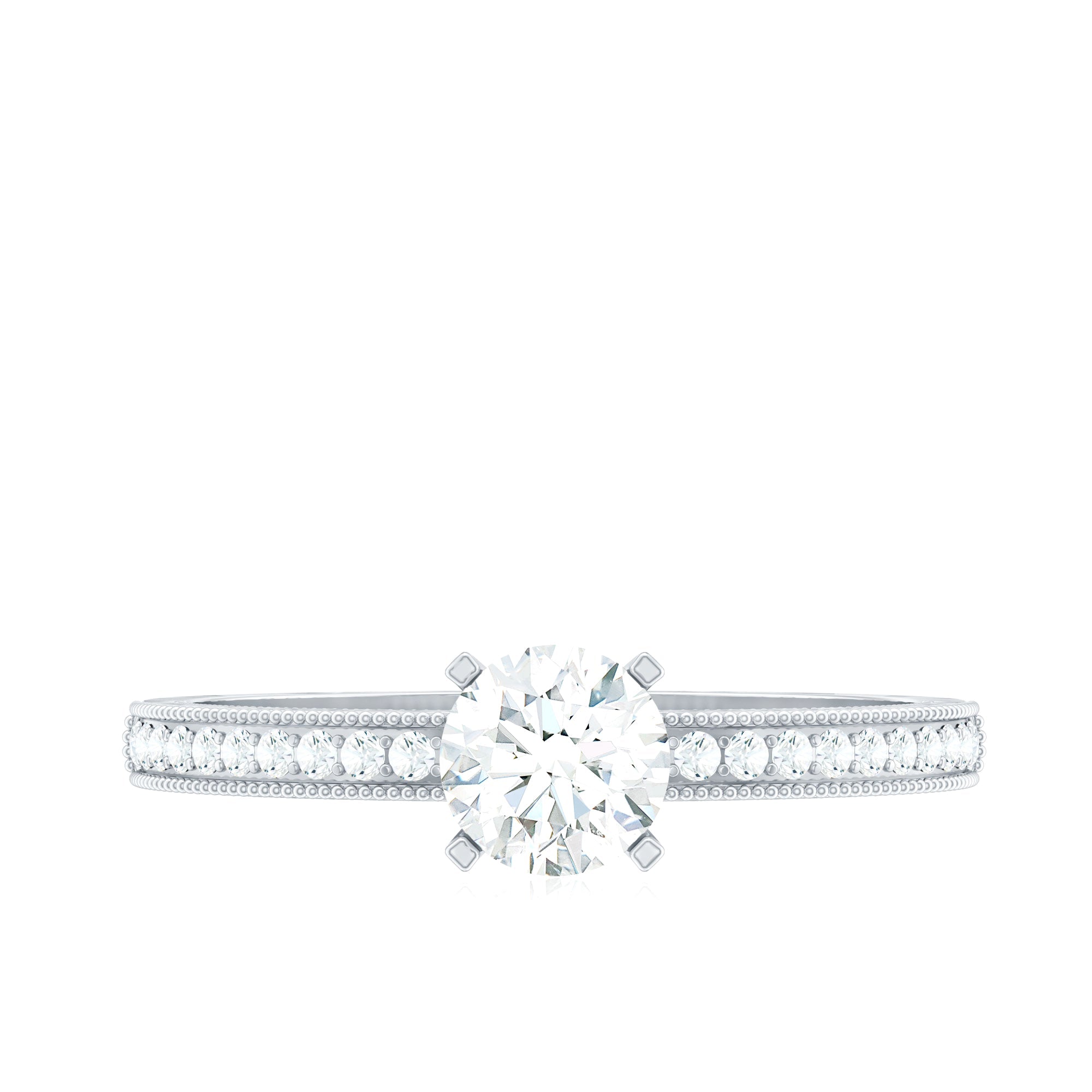 0.75 CT Zircon Gold Beaded Solitaire Promise Ring