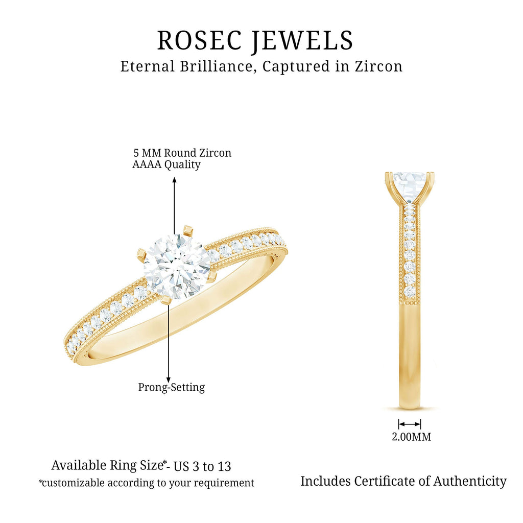 0.75 CT Zircon Gold Beaded Solitaire Promise Ring
