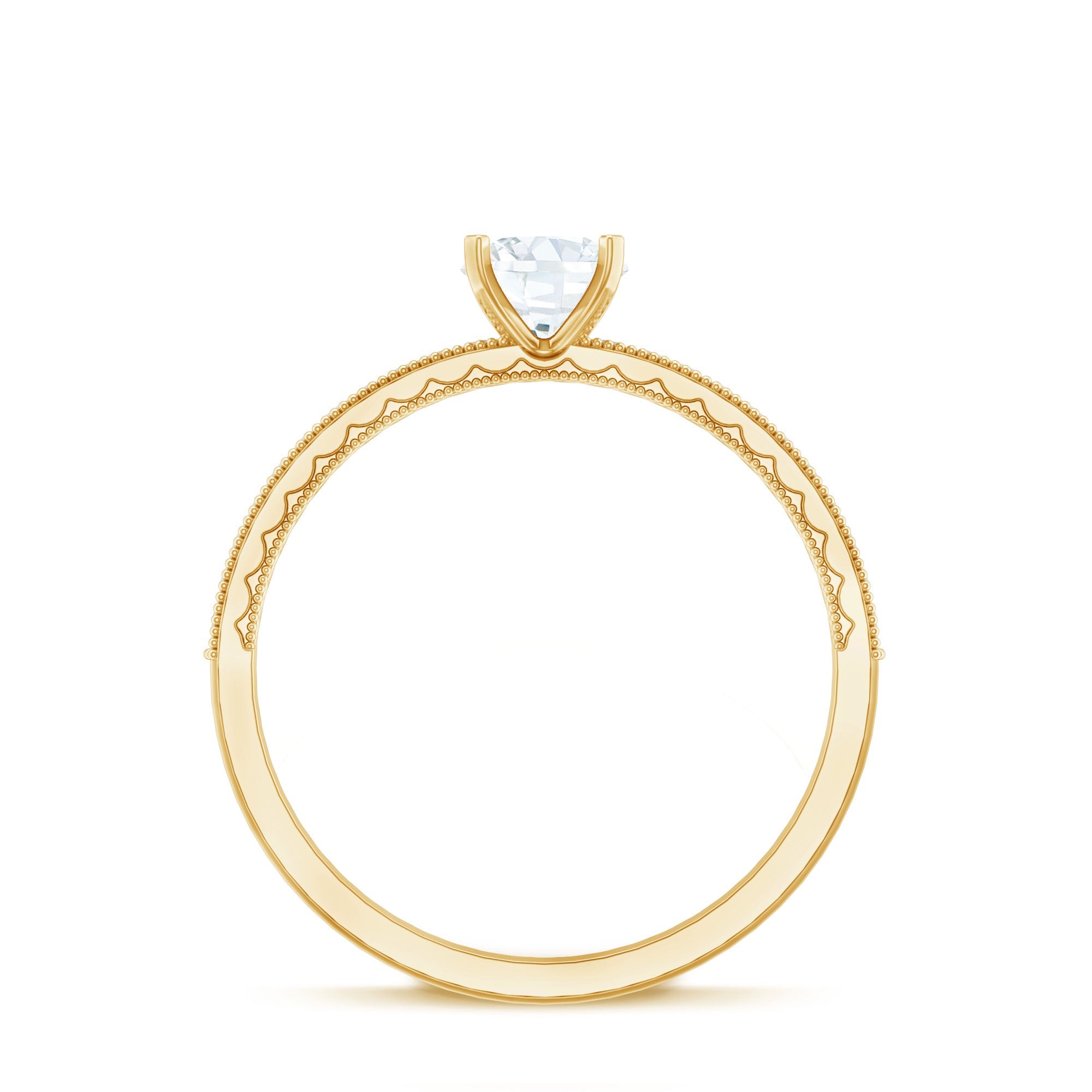 0.75 CT Zircon Gold Beaded Solitaire Promise Ring