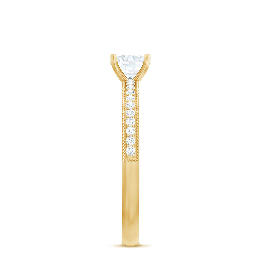 0.75 CT Zircon Gold Beaded Solitaire Promise Ring