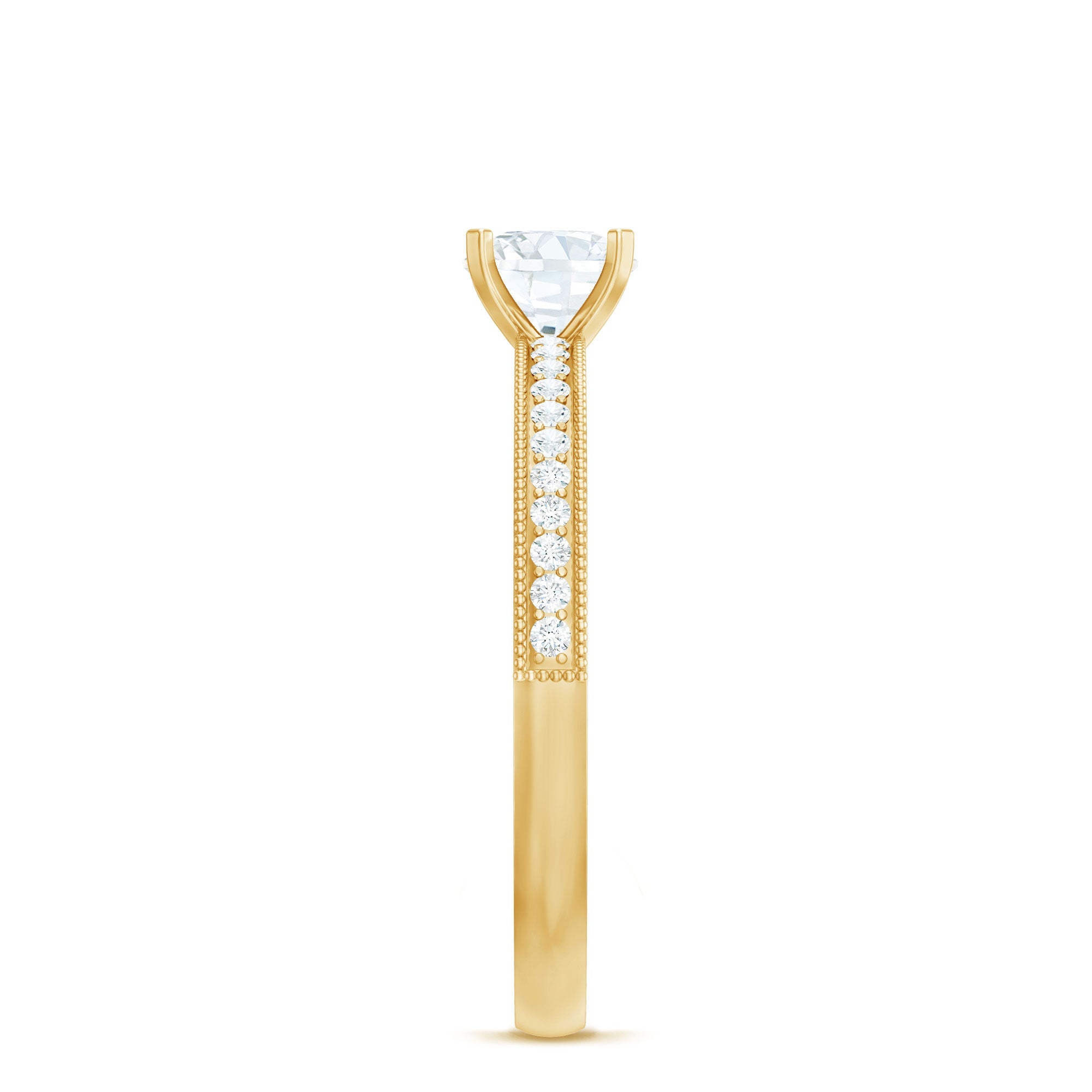 0.75 CT Zircon Gold Beaded Solitaire Promise Ring