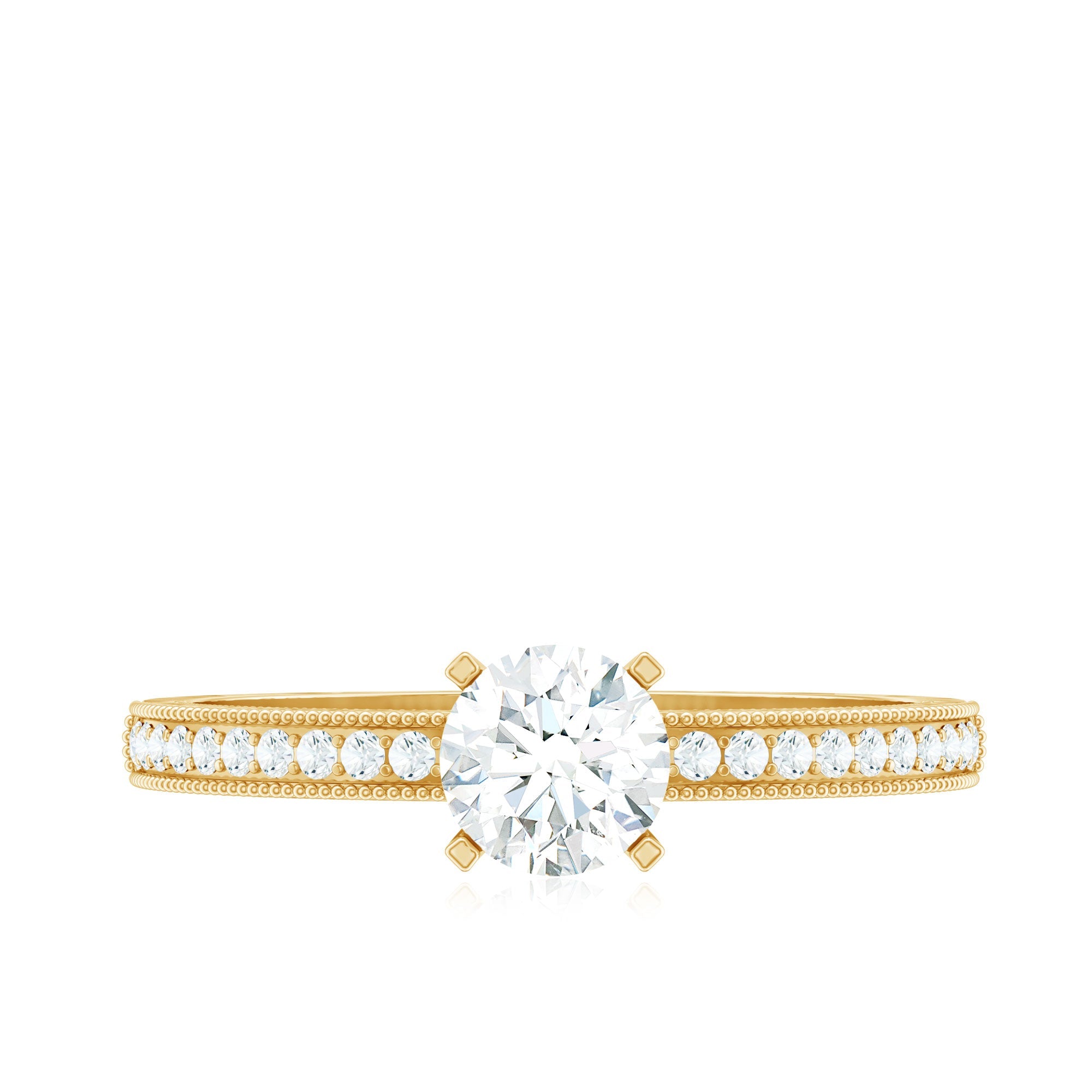0.75 CT Zircon Gold Beaded Solitaire Promise Ring