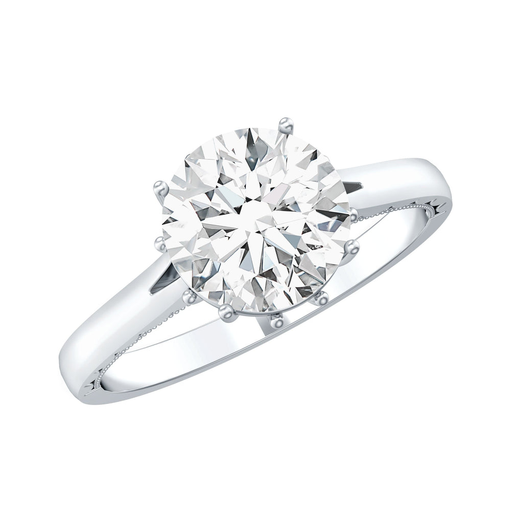 8 MM Round Cut Moissanite Engagement Ring with Milgrain Detailing