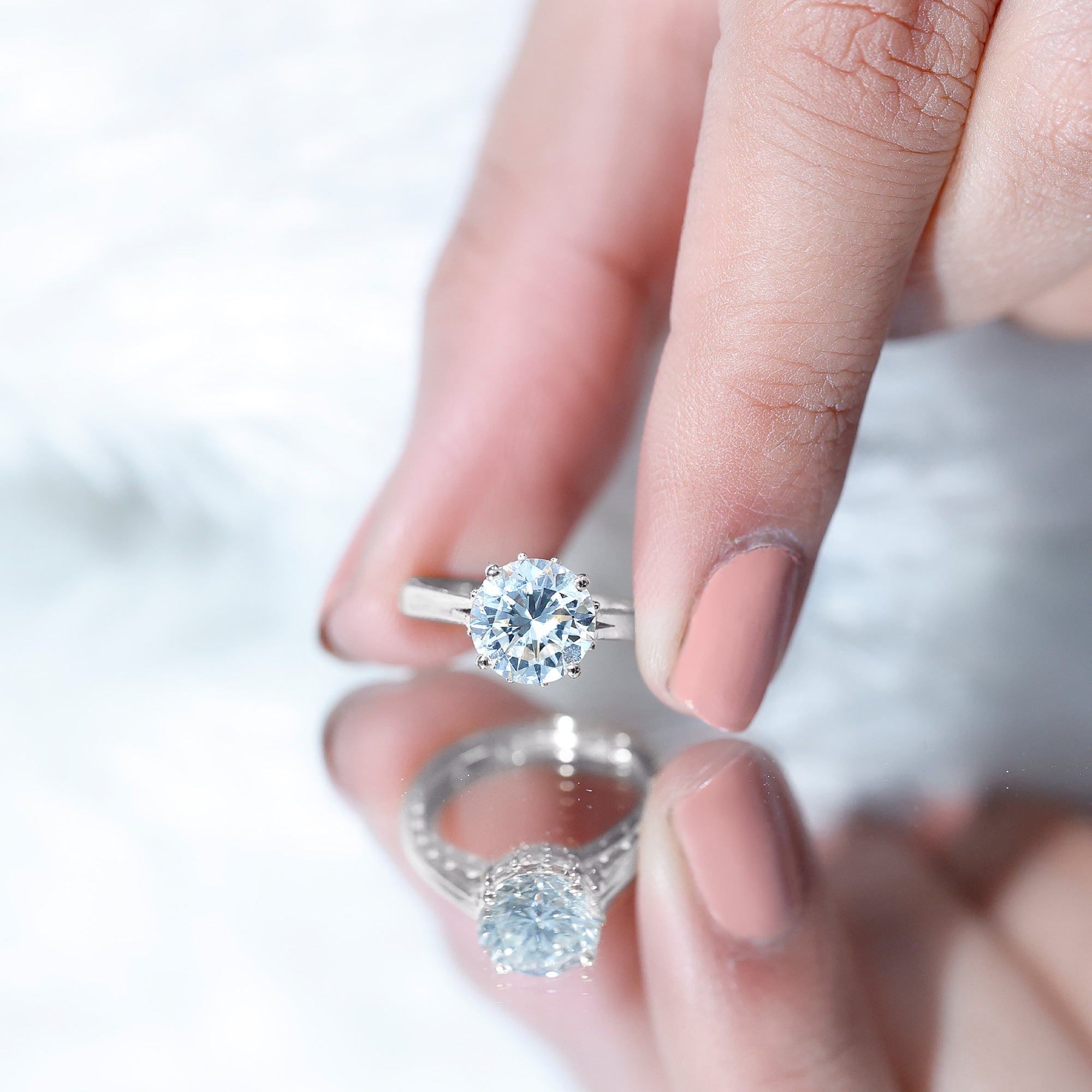 8 MM Round Cut Moissanite Engagement Ring with Milgrain Detailing