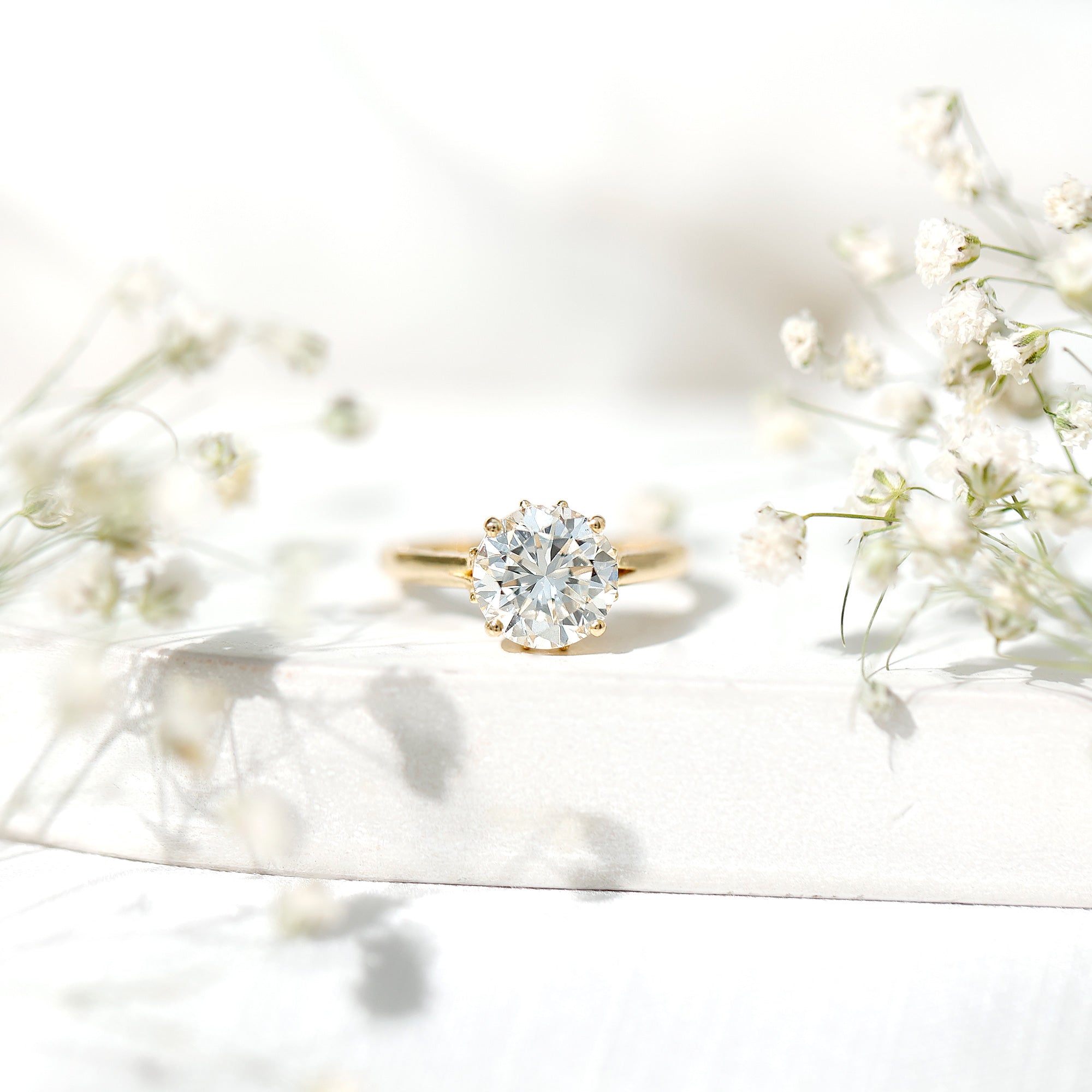 8 MM Round Cut Moissanite Engagement Ring with Milgrain Detailing