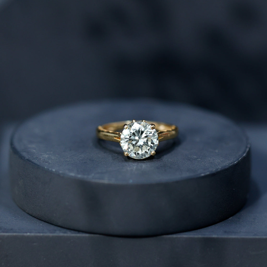 8 MM Round Cut Moissanite Engagement Ring with Milgrain Detailing